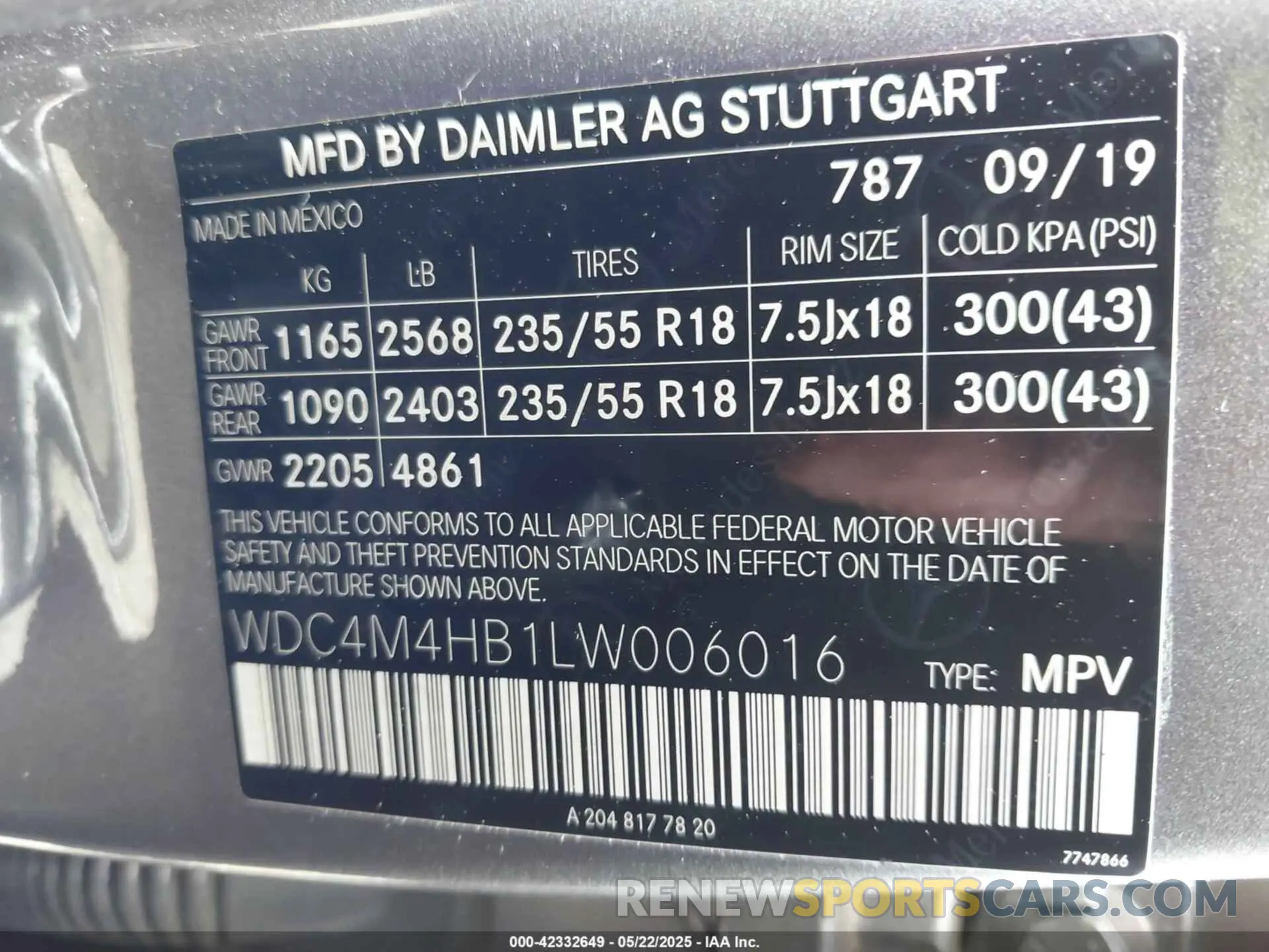 9 Фотография поврежденного автомобиля WDC4M4HB1LW006016 MERCEDES-BENZ GLB 250 2020