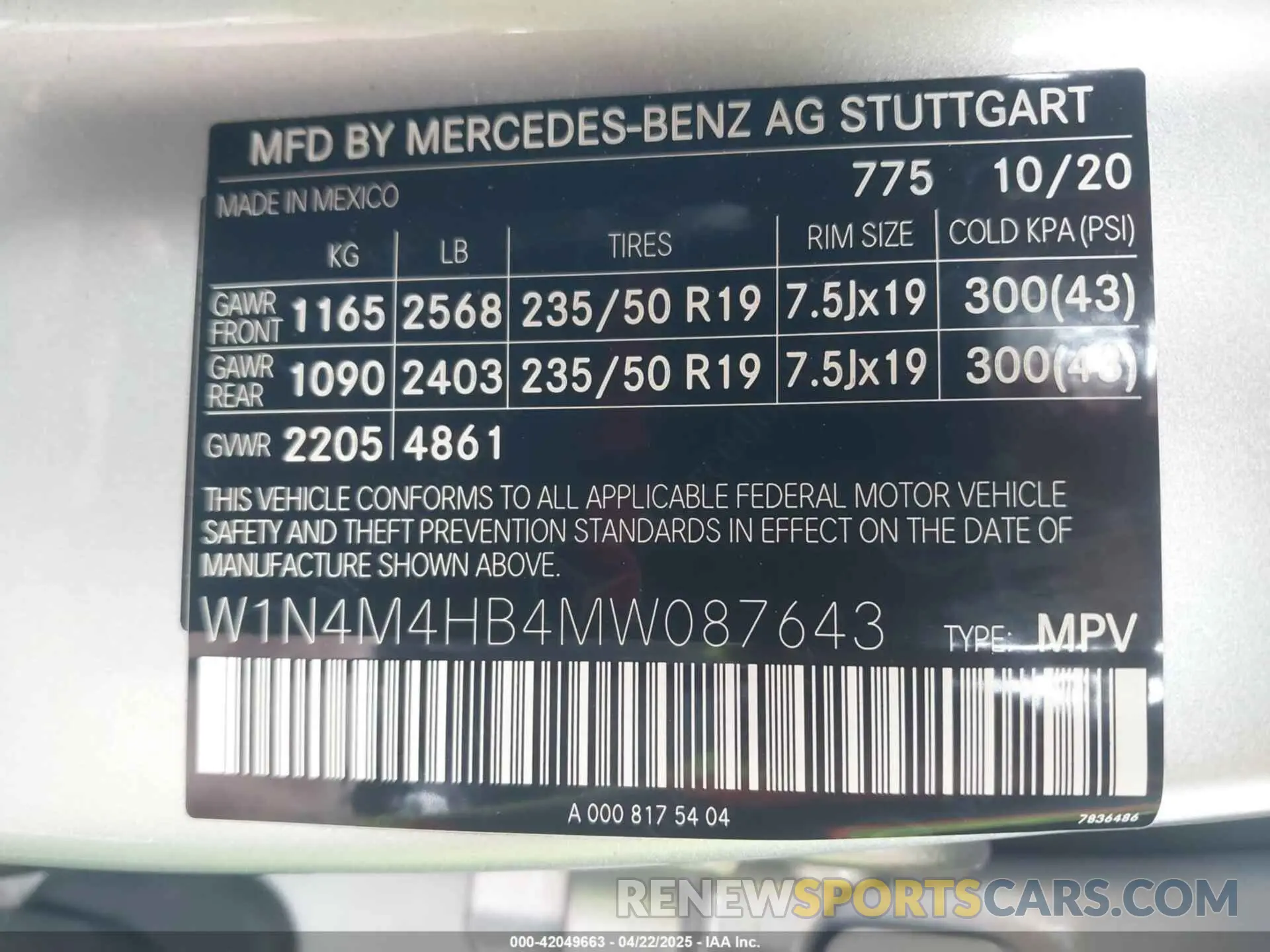 9 Фотография поврежденного автомобиля W1N4M4HB4MW087643 MERCEDES-BENZ GLB 250 2021