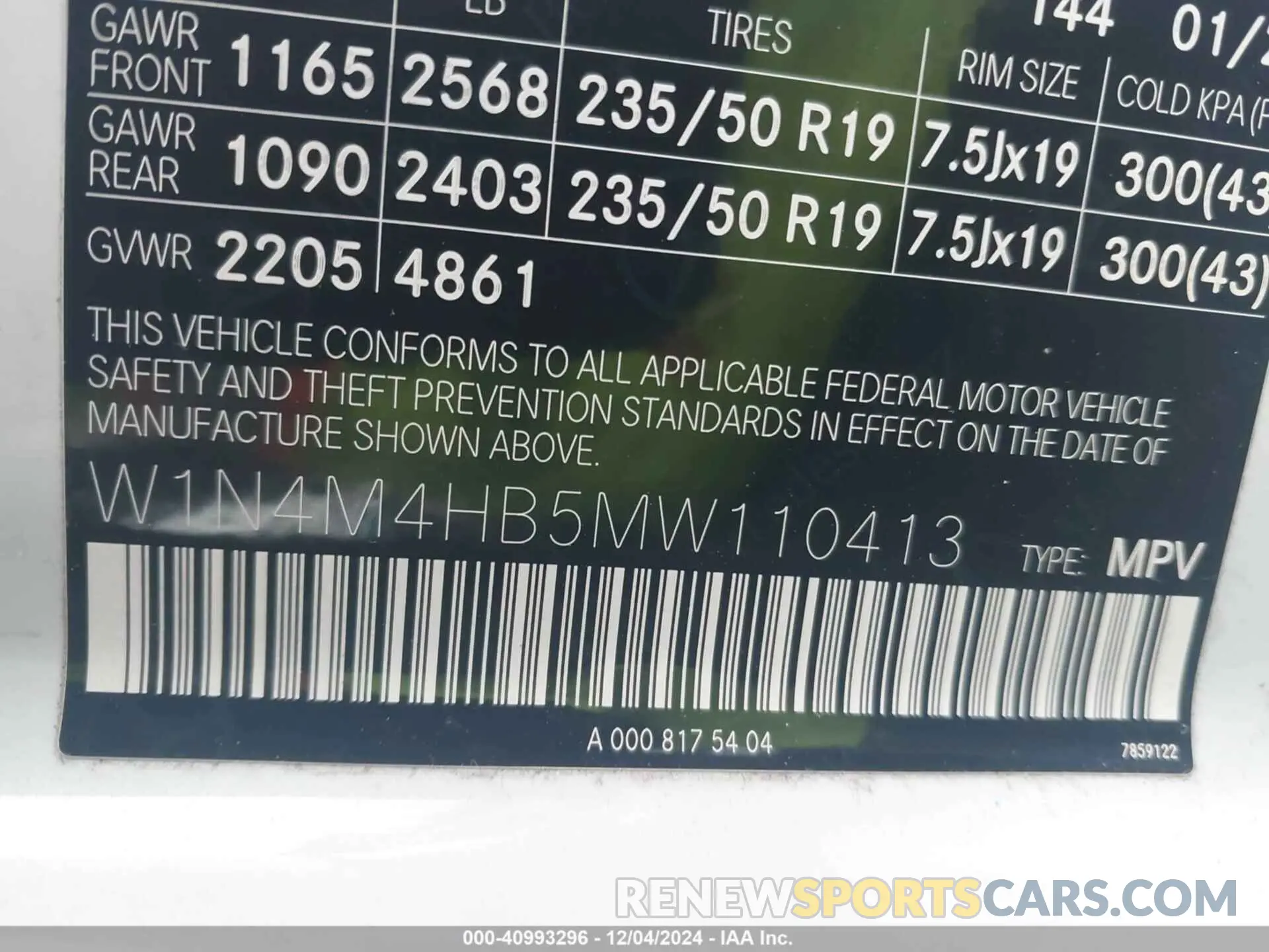 9 Фотография поврежденного автомобиля W1N4M4HB5MW110413 MERCEDES-BENZ GLB 250 2021