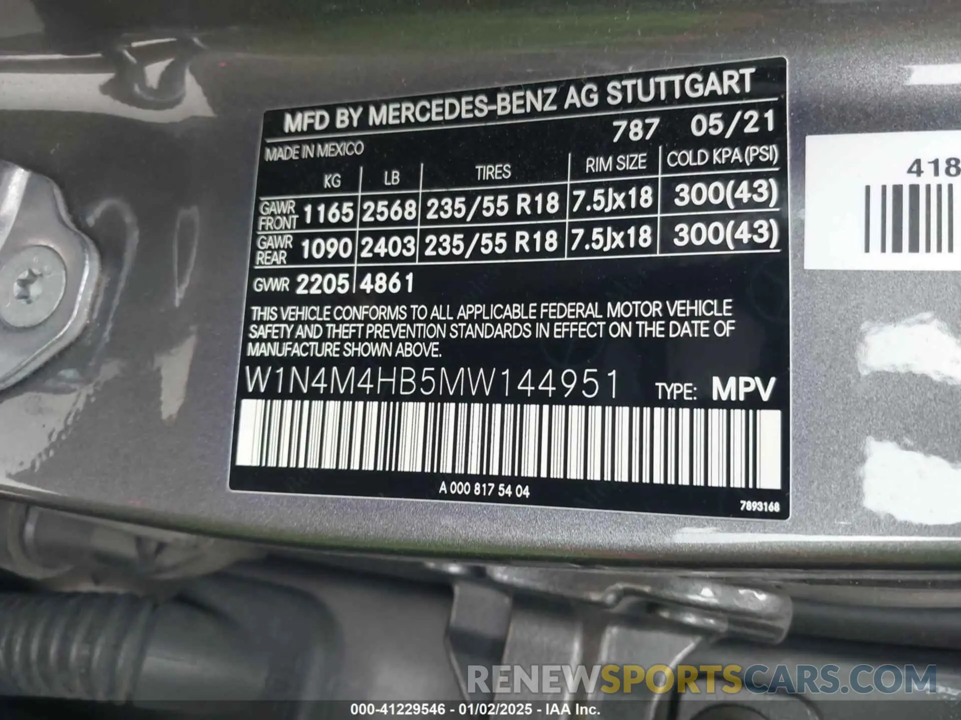9 Фотография поврежденного автомобиля W1N4M4HB5MW144951 MERCEDES-BENZ GLB 250 2021