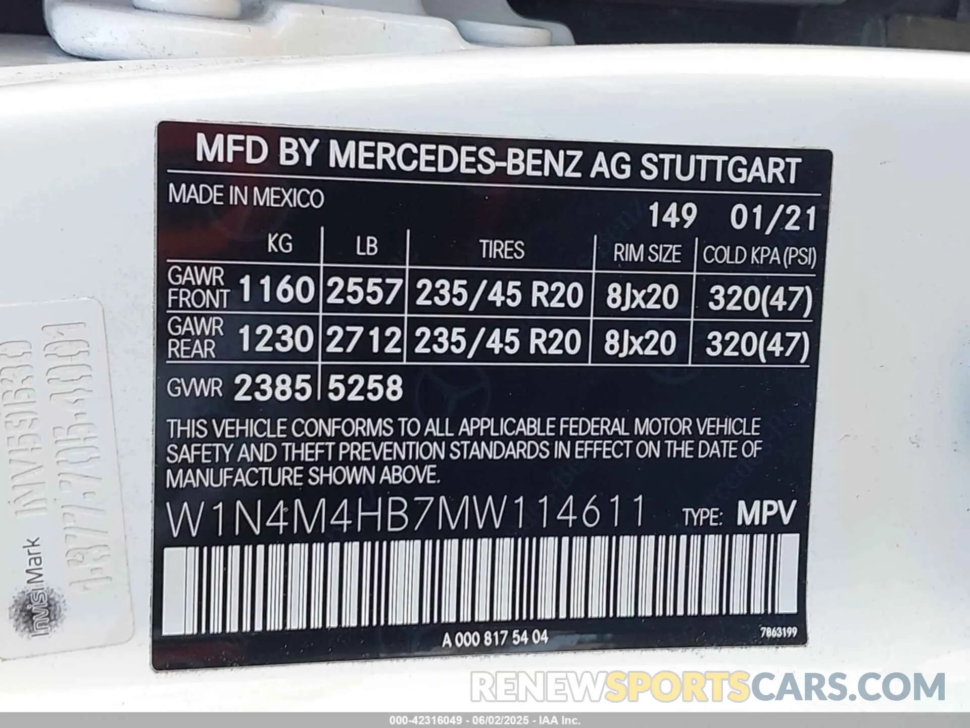 9 Фотография поврежденного автомобиля W1N4M4HB7MW114611 MERCEDES-BENZ GLB 250 2021