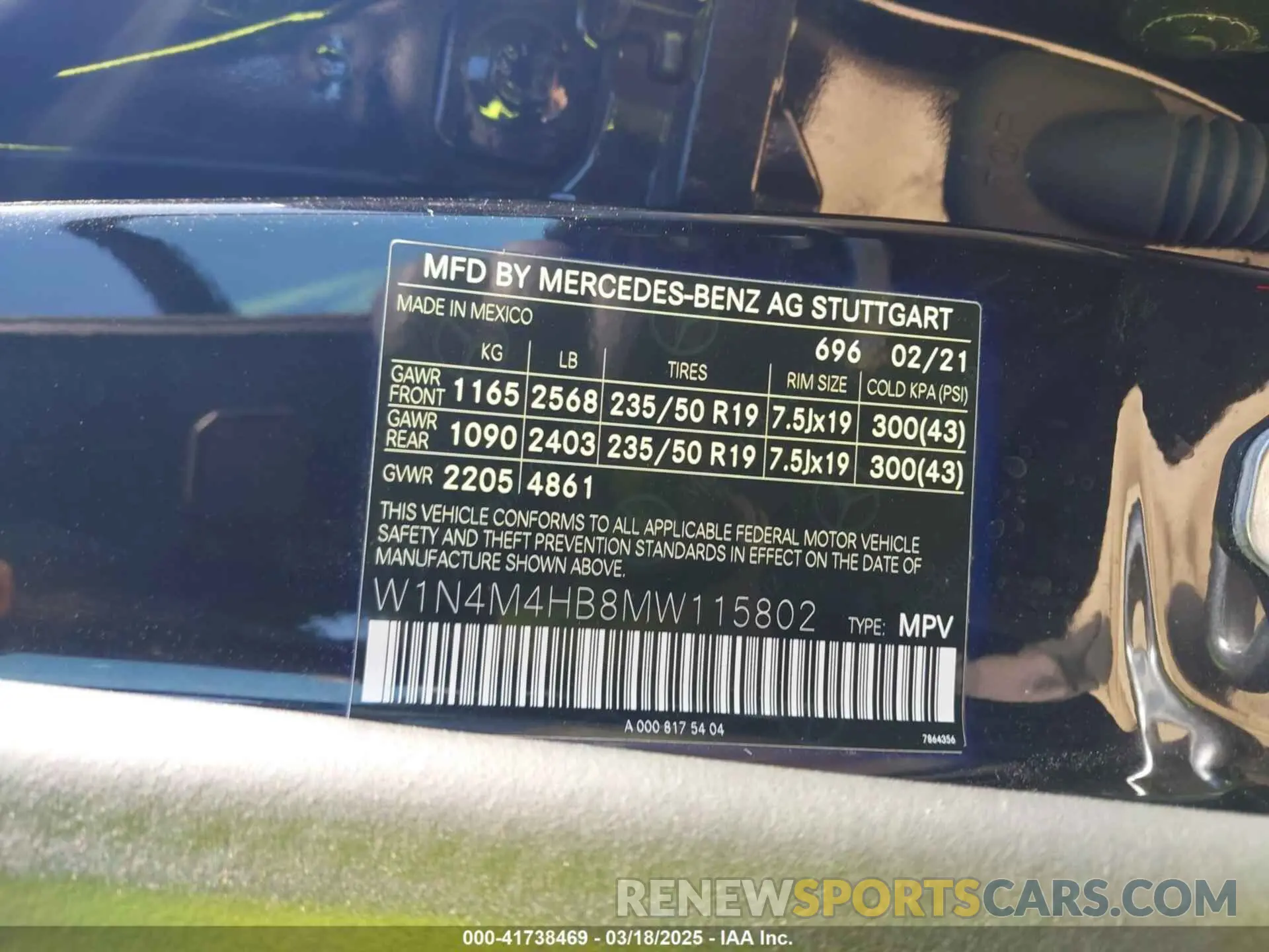9 Фотография поврежденного автомобиля W1N4M4HB8MW115802 MERCEDES-BENZ GLB 250 2021
