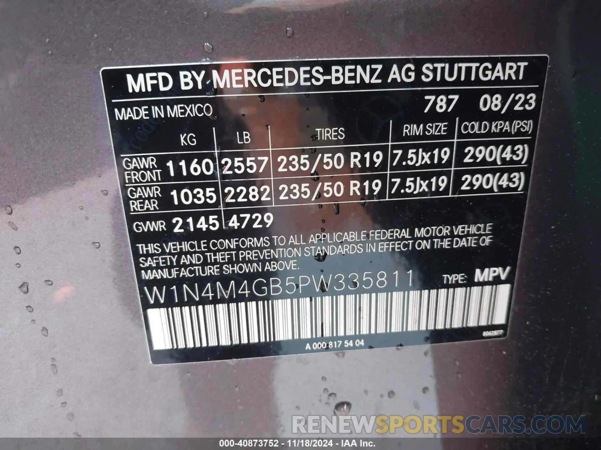 9 Фотография поврежденного автомобиля W1N4M4GB5PW335811 MERCEDES-BENZ GLB 250 2023