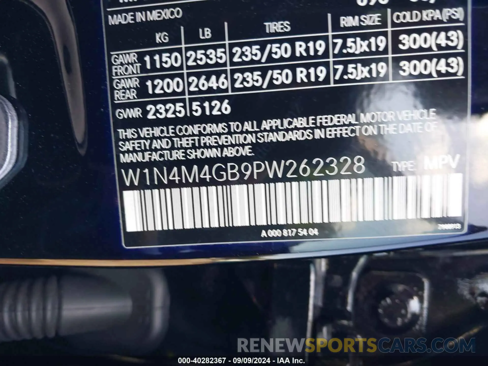9 Фотография поврежденного автомобиля W1N4M4GB9PW262328 MERCEDES-BENZ GLB 250 2023