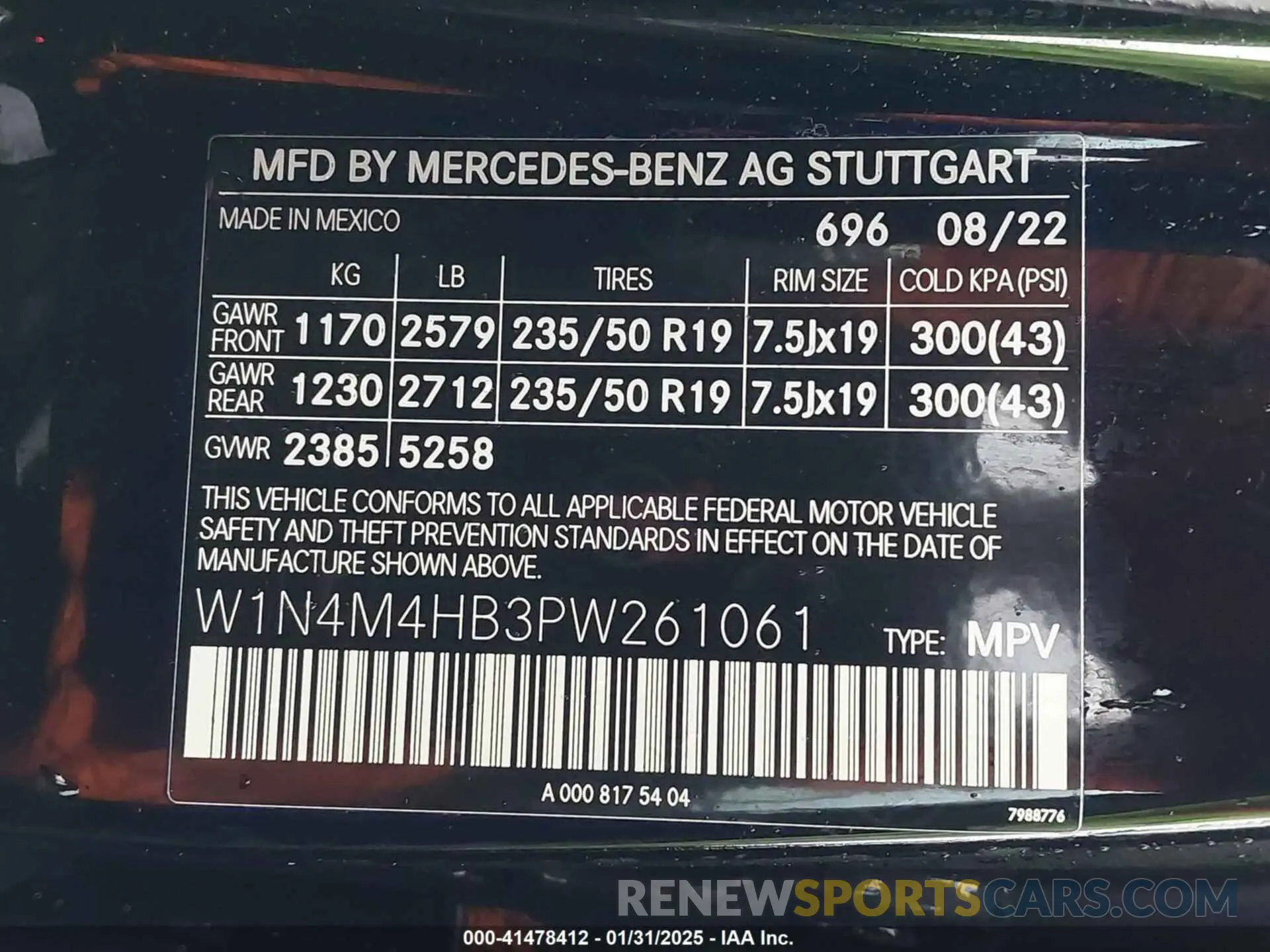 9 Фотография поврежденного автомобиля W1N4M4HB3PW261061 MERCEDES-BENZ GLB 250 2023