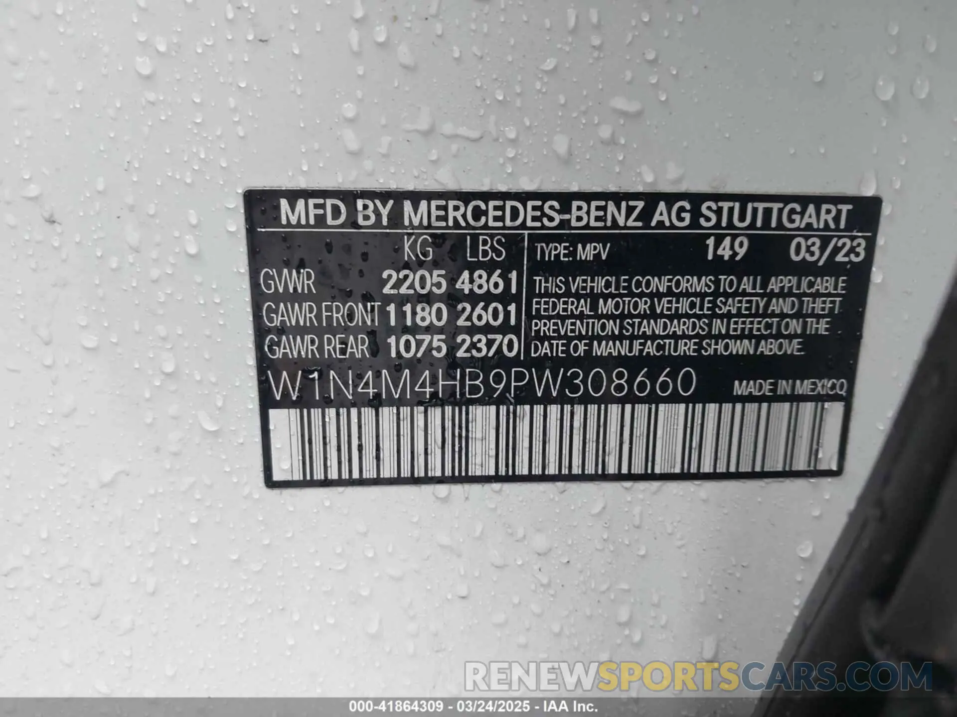 9 Фотография поврежденного автомобиля W1N4M4HB9PW308660 MERCEDES-BENZ GLB 250 2023