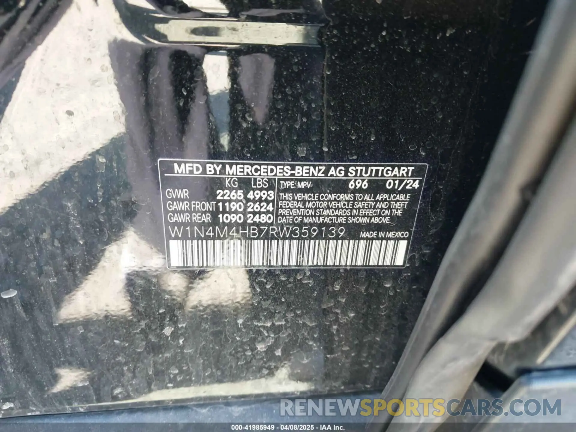 9 Фотография поврежденного автомобиля W1N4M4HB7RW359139 MERCEDES-BENZ GLB 250 2024