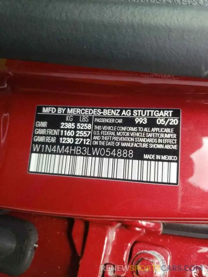 10 Фотография поврежденного автомобиля W1N4M4HB3LW054888 MERCEDES-BENZ GLB-CLASS 2020