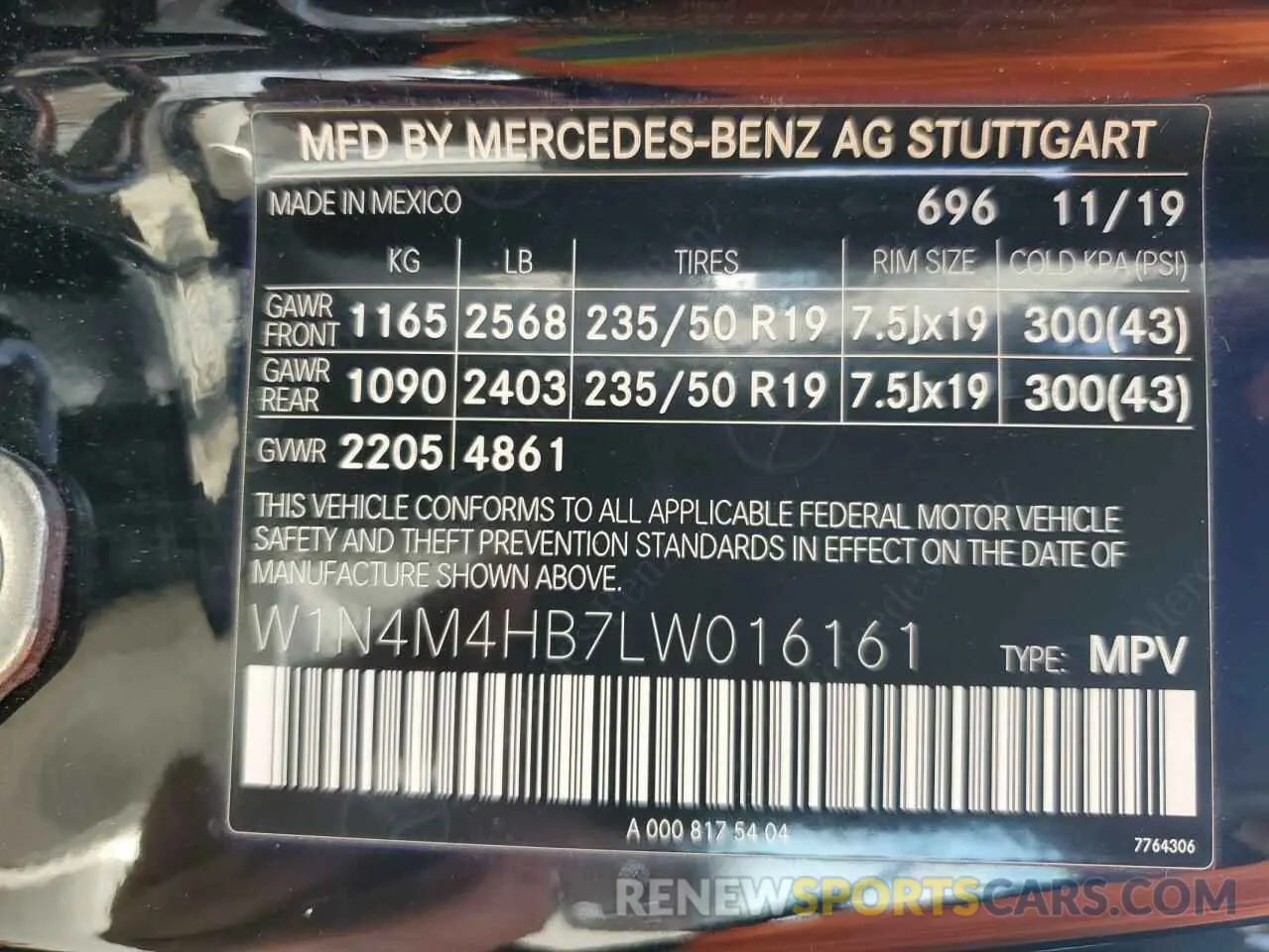 13 Фотография поврежденного автомобиля W1N4M4HB7LW016161 MERCEDES-BENZ GLB-CLASS 2020