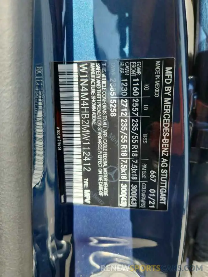 13 Photograph of a damaged car W1N4M4HB2MW112412 MERCEDES-BENZ GLB-CLASS 2021