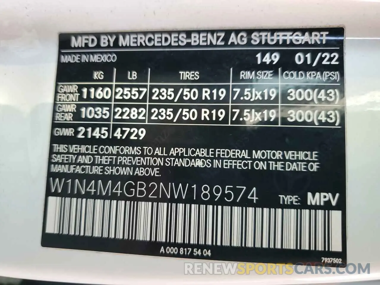 14 Photograph of a damaged car W1N4M4GB2NW189574 MERCEDES-BENZ GLB-CLASS 2022