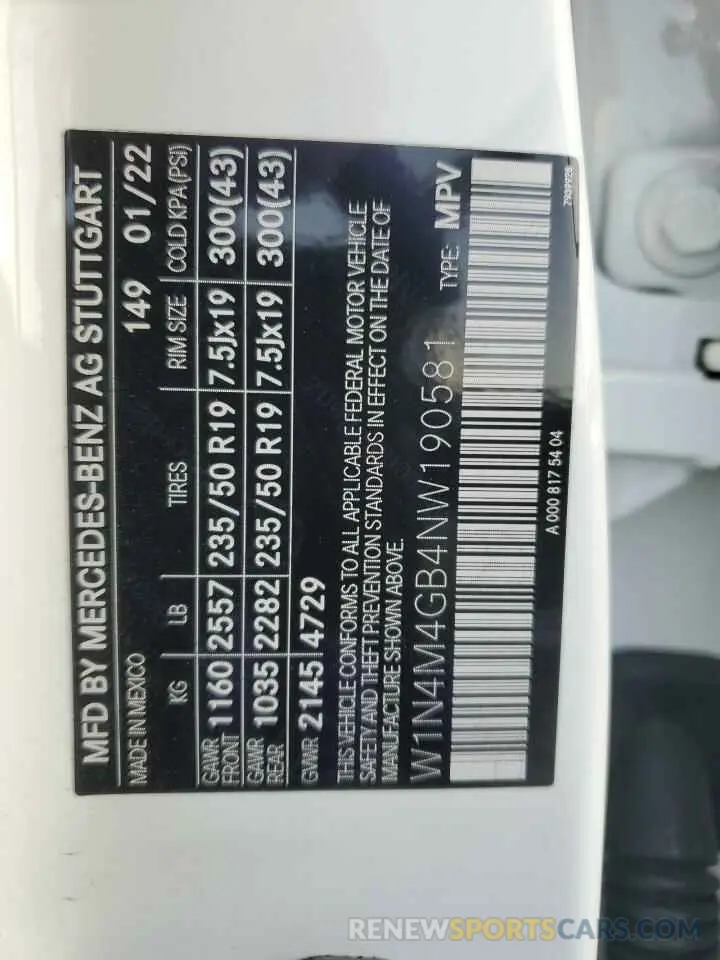 13 Фотография поврежденного автомобиля W1N4M4GB4NW190581 MERCEDES-BENZ GLB-CLASS 2022