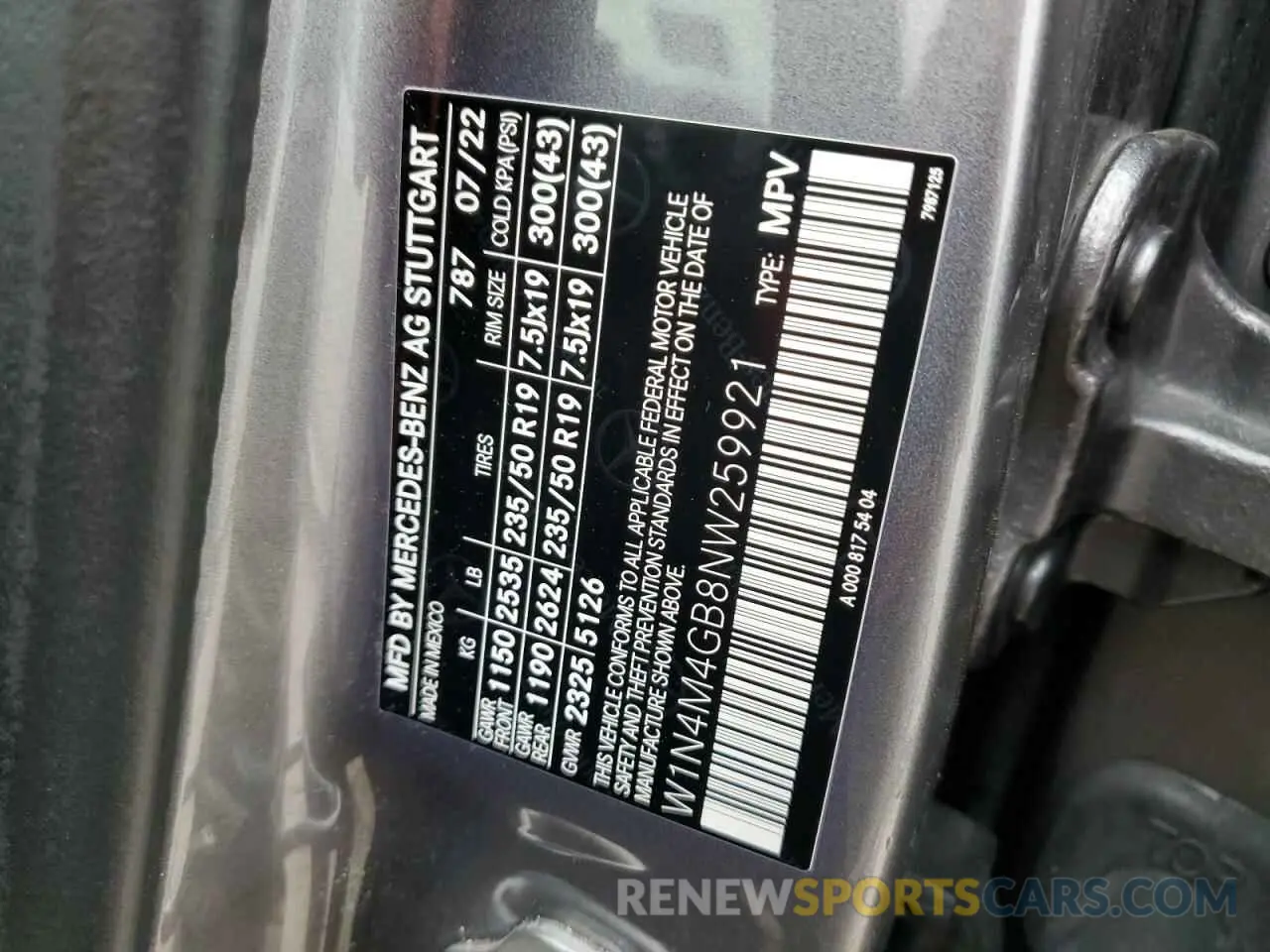 14 Фотография поврежденного автомобиля W1N4M4GB8NW259921 MERCEDES-BENZ GLB-CLASS 2022