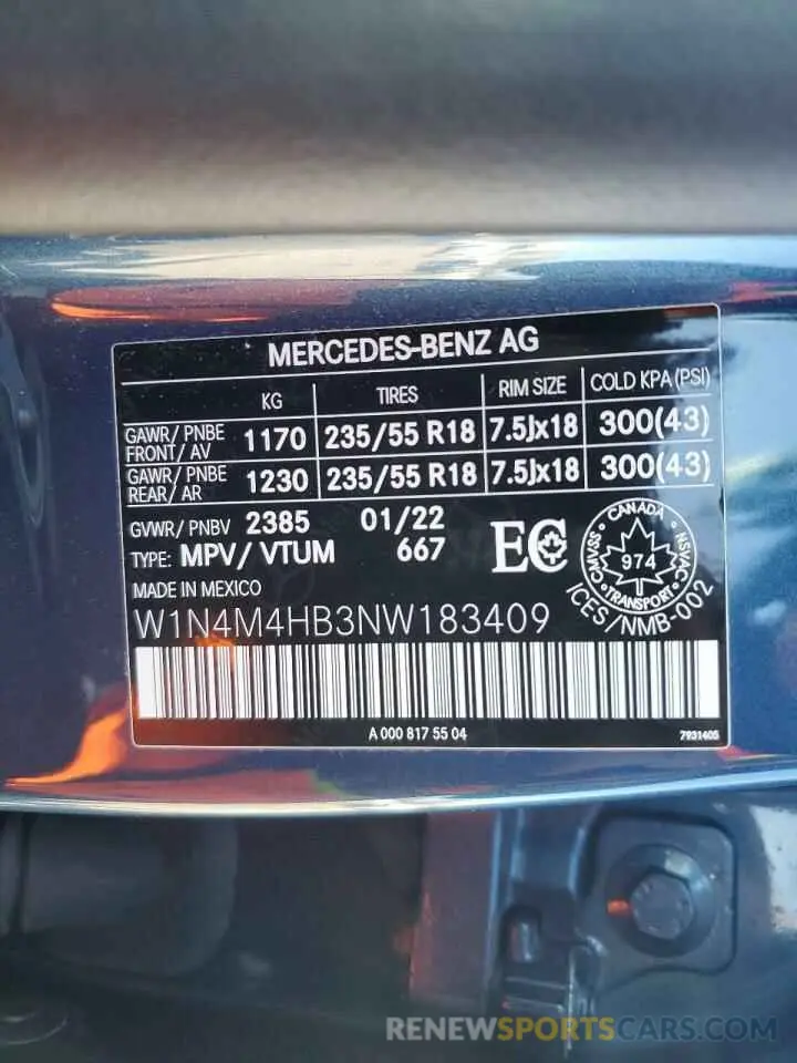 14 Фотография поврежденного автомобиля W1N4M4HB3NW183409 MERCEDES-BENZ GLB-CLASS 2022