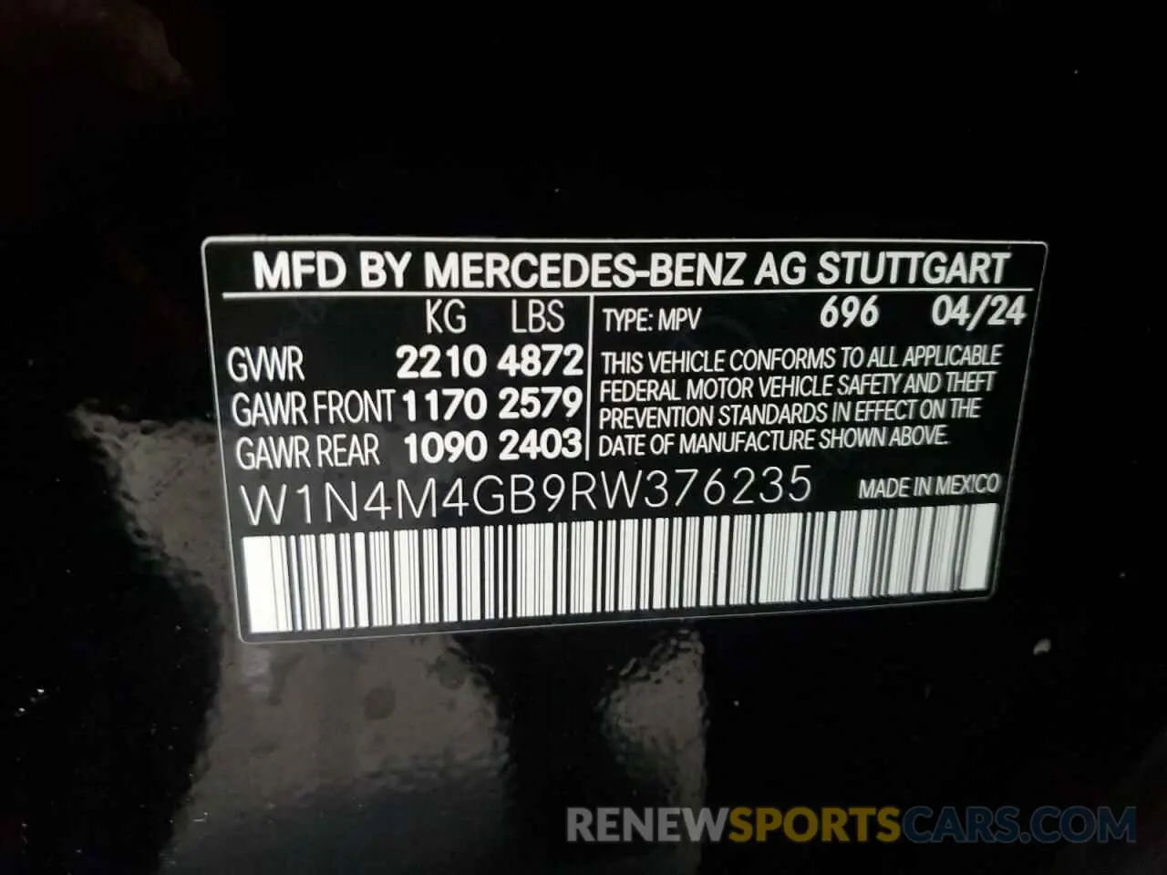 13 Photograph of a damaged car W1N4M4GB9RW376235 MERCEDES-BENZ GLB-CLASS 2024