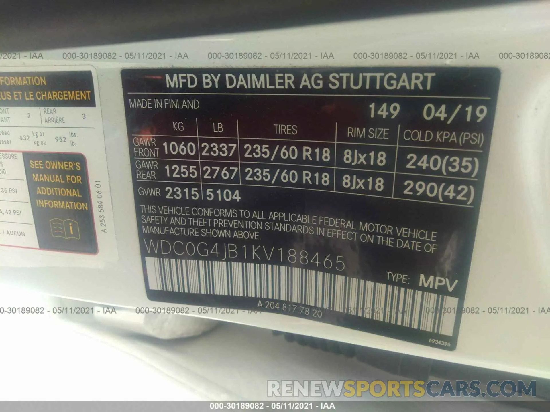 9 Photograph of a damaged car WDC0G4JB1KV188465 MERCEDES-BENZ GLC 2019
