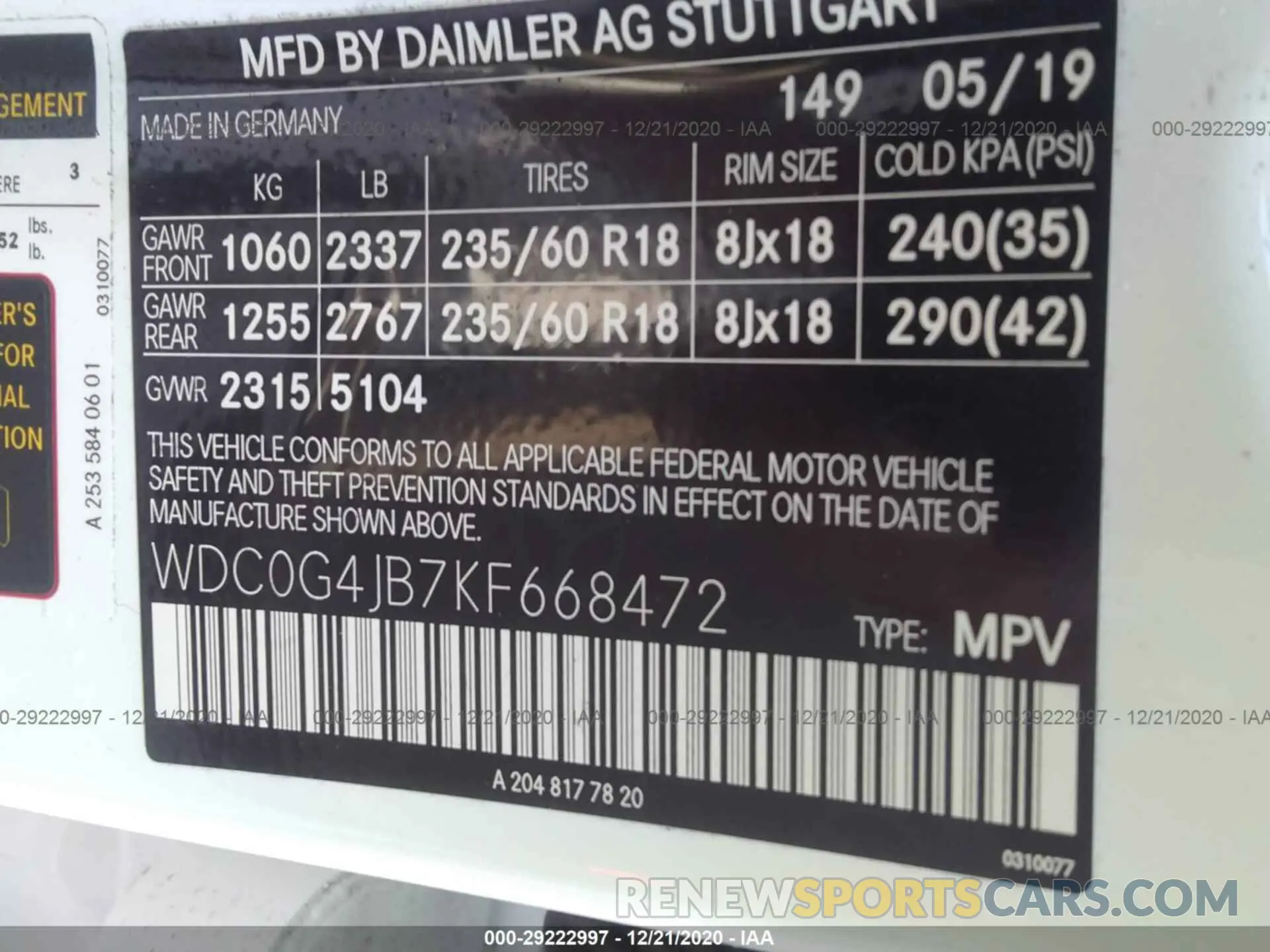 9 Photograph of a damaged car WDC0G4JB7KF668472 MERCEDES-BENZ GLC 2019