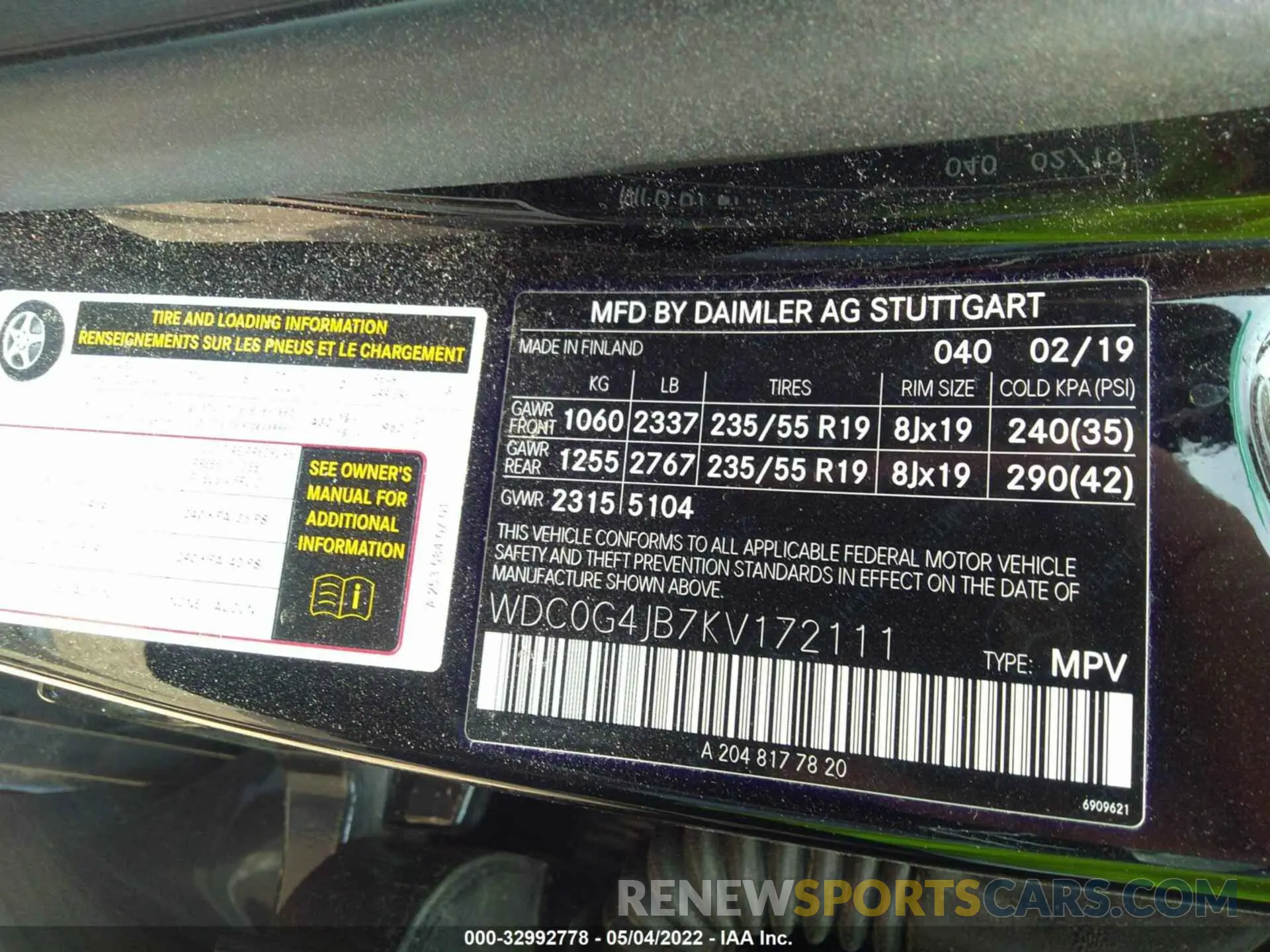 9 Photograph of a damaged car WDC0G4JB7KV172111 MERCEDES-BENZ GLC 2019