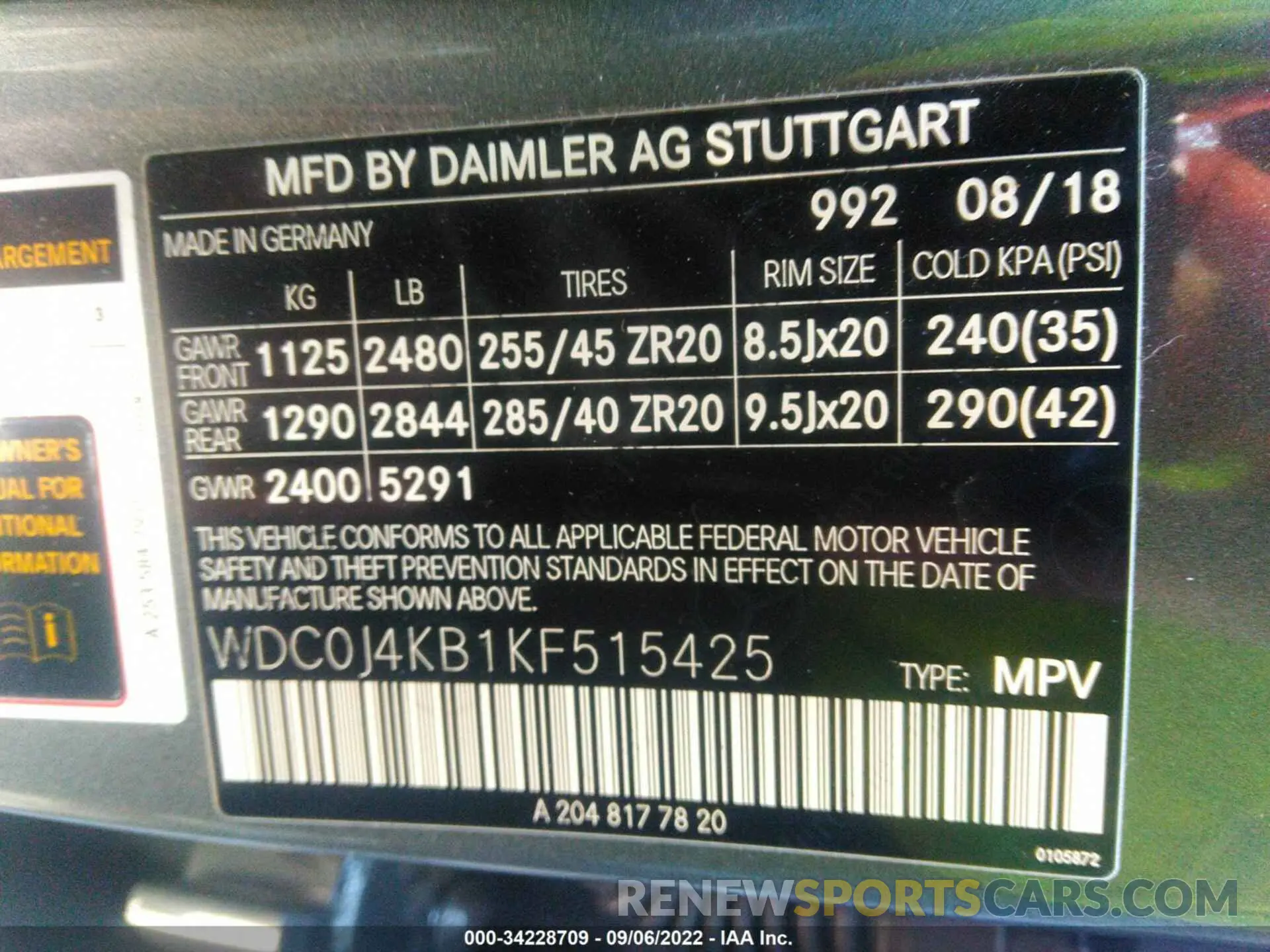 9 Фотография поврежденного автомобиля WDC0J4KB1KF515425 MERCEDES-BENZ GLC 2019