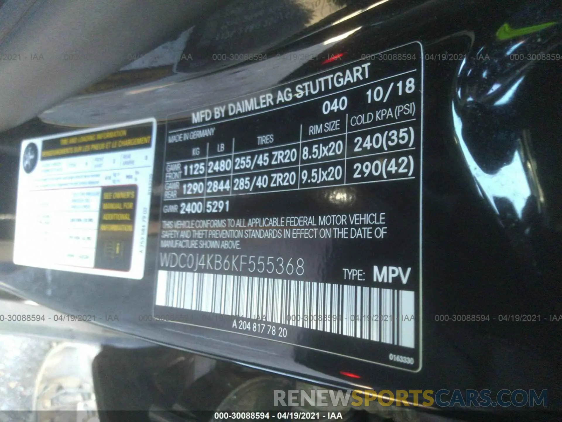 9 Photograph of a damaged car WDC0J4KB6KF555368 MERCEDES-BENZ GLC 2019