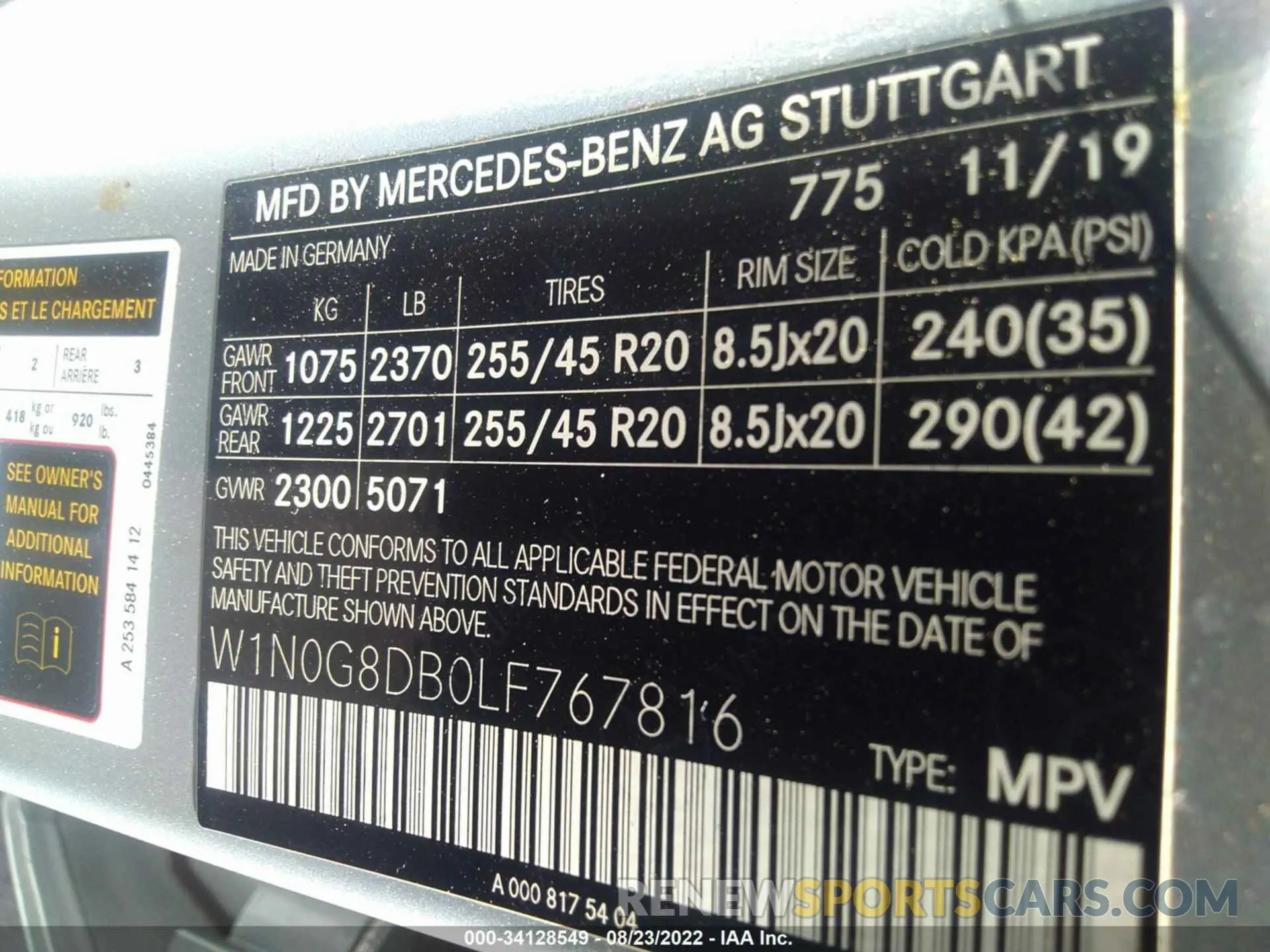 9 Фотография поврежденного автомобиля W1N0G8DB0LF767816 MERCEDES-BENZ GLC 2020