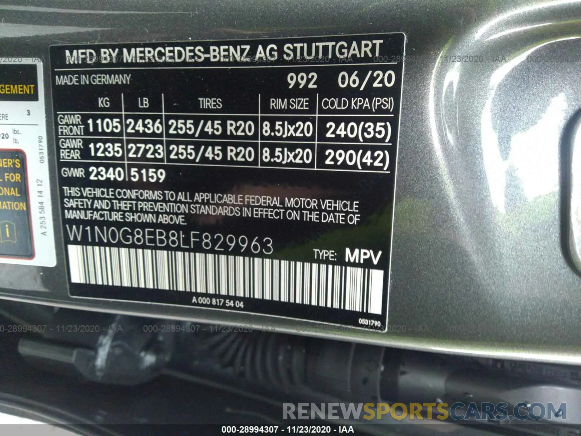 9 Photograph of a damaged car W1N0G8EB8LF829963 MERCEDES-BENZ GLC 2020