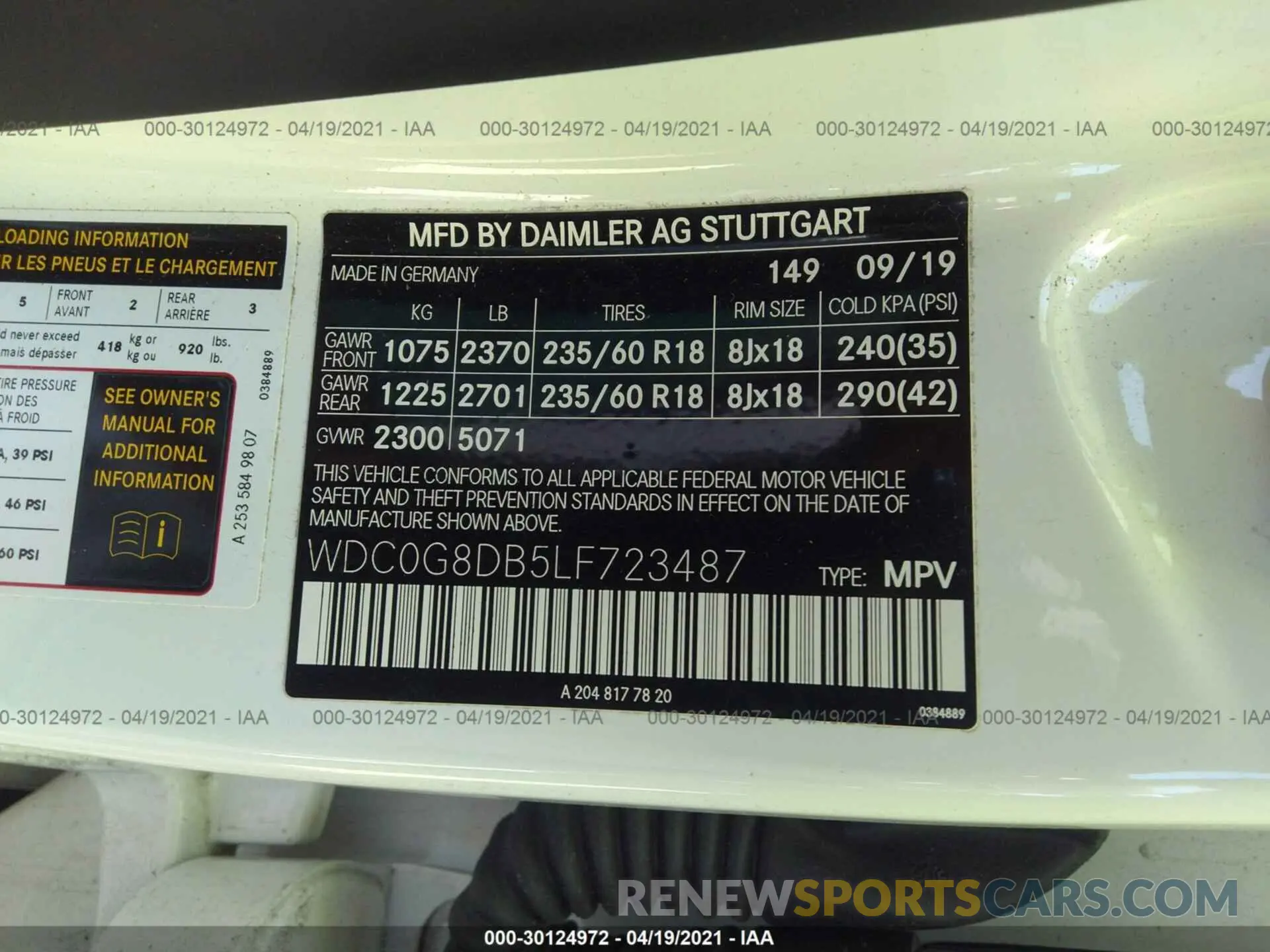 9 Photograph of a damaged car WDC0G8DB5LF723487 MERCEDES-BENZ GLC 2020
