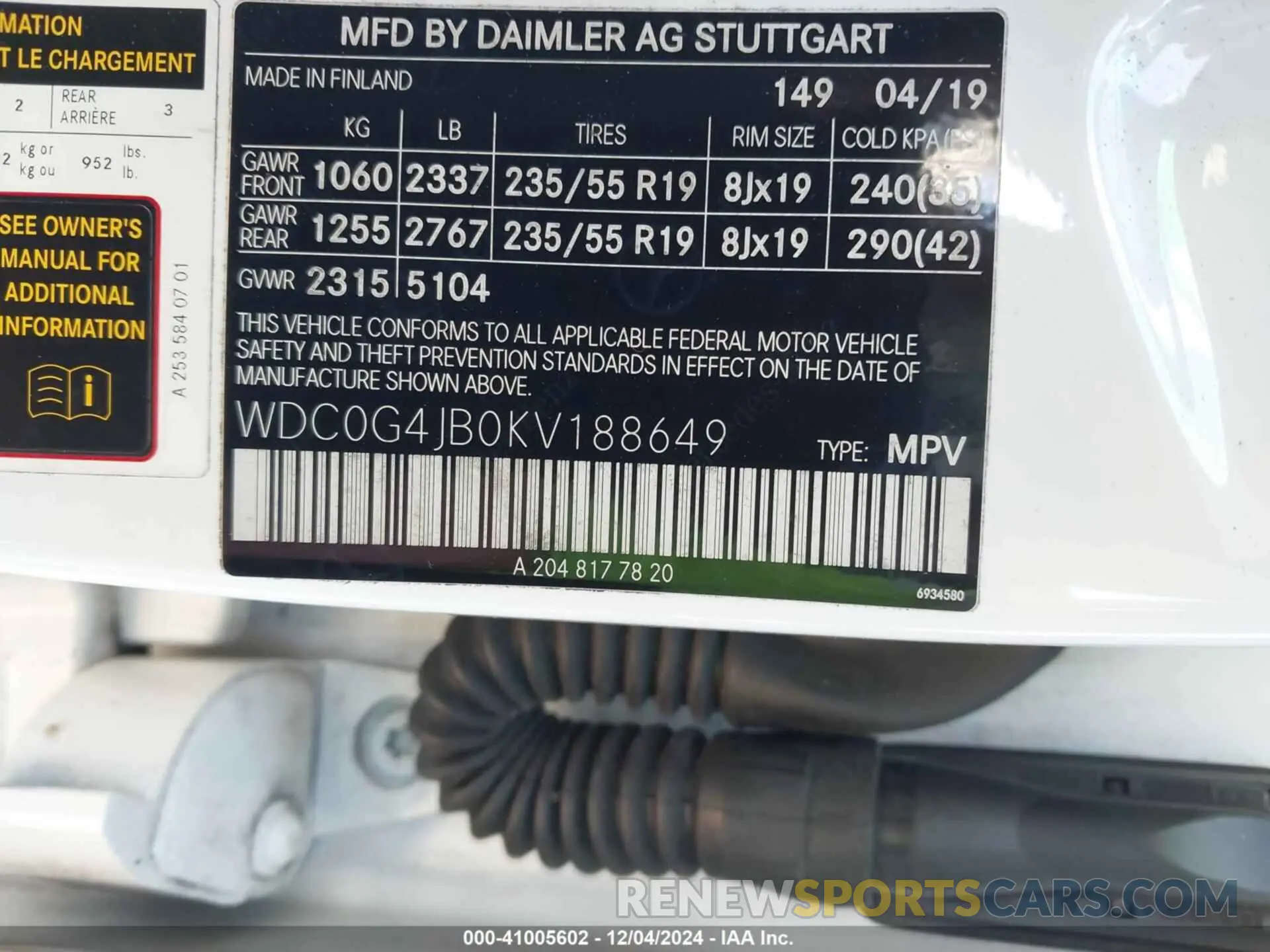 9 Фотография поврежденного автомобиля WDC0G4JB0KV188649 MERCEDES-BENZ GLC 300 2019