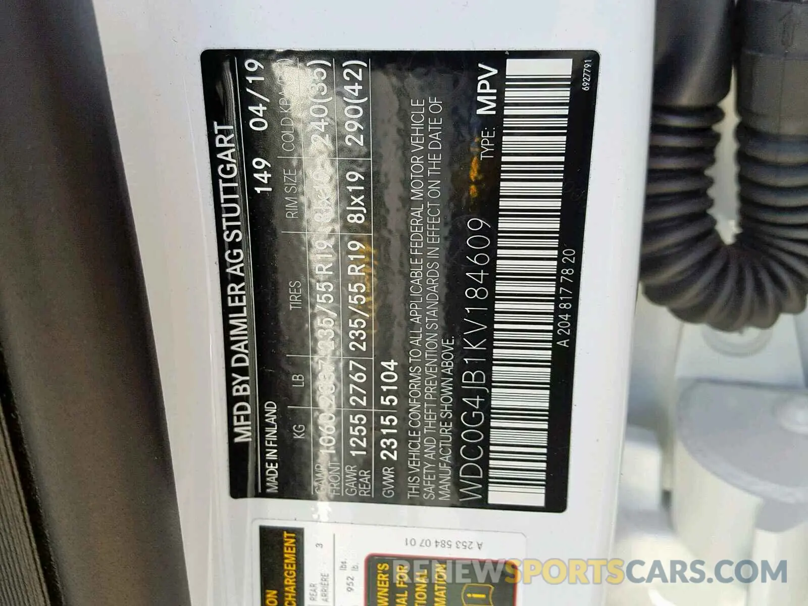 10 Photograph of a damaged car WDC0G4JB1KV184609 MERCEDES-BENZ GLC 300 2019
