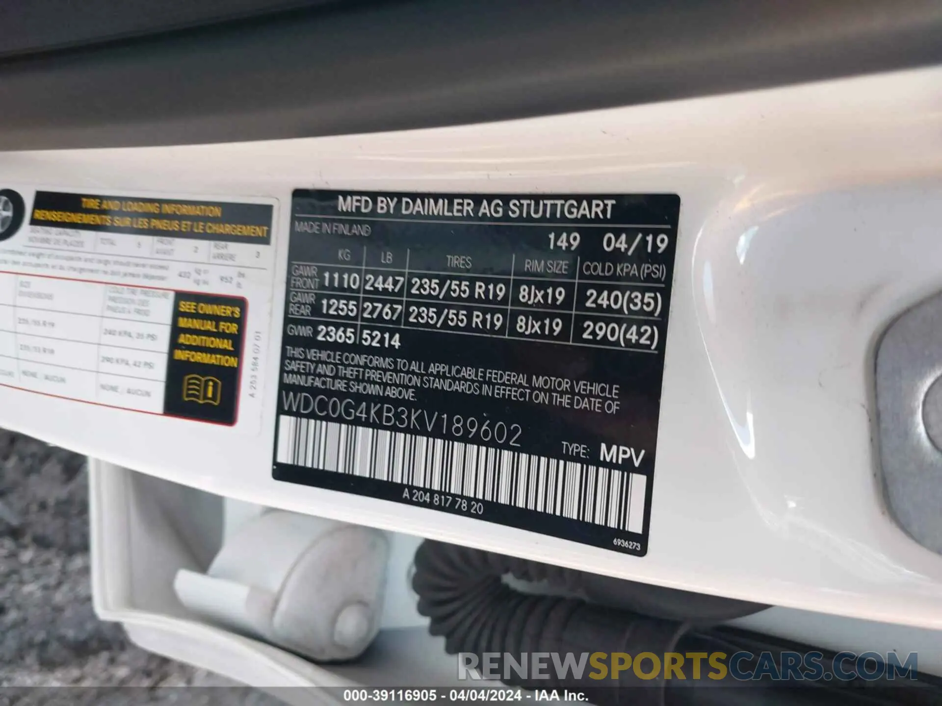 9 Фотография поврежденного автомобиля WDC0G4KB3KV189602 MERCEDES-BENZ GLC 300 2019