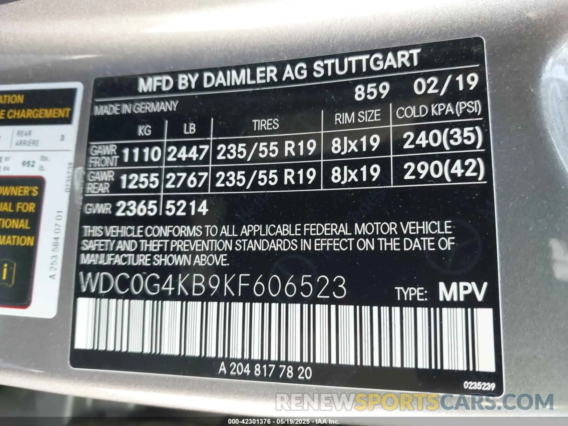 9 Фотография поврежденного автомобиля WDC0G4KB9KF606523 MERCEDES-BENZ GLC 300 2019