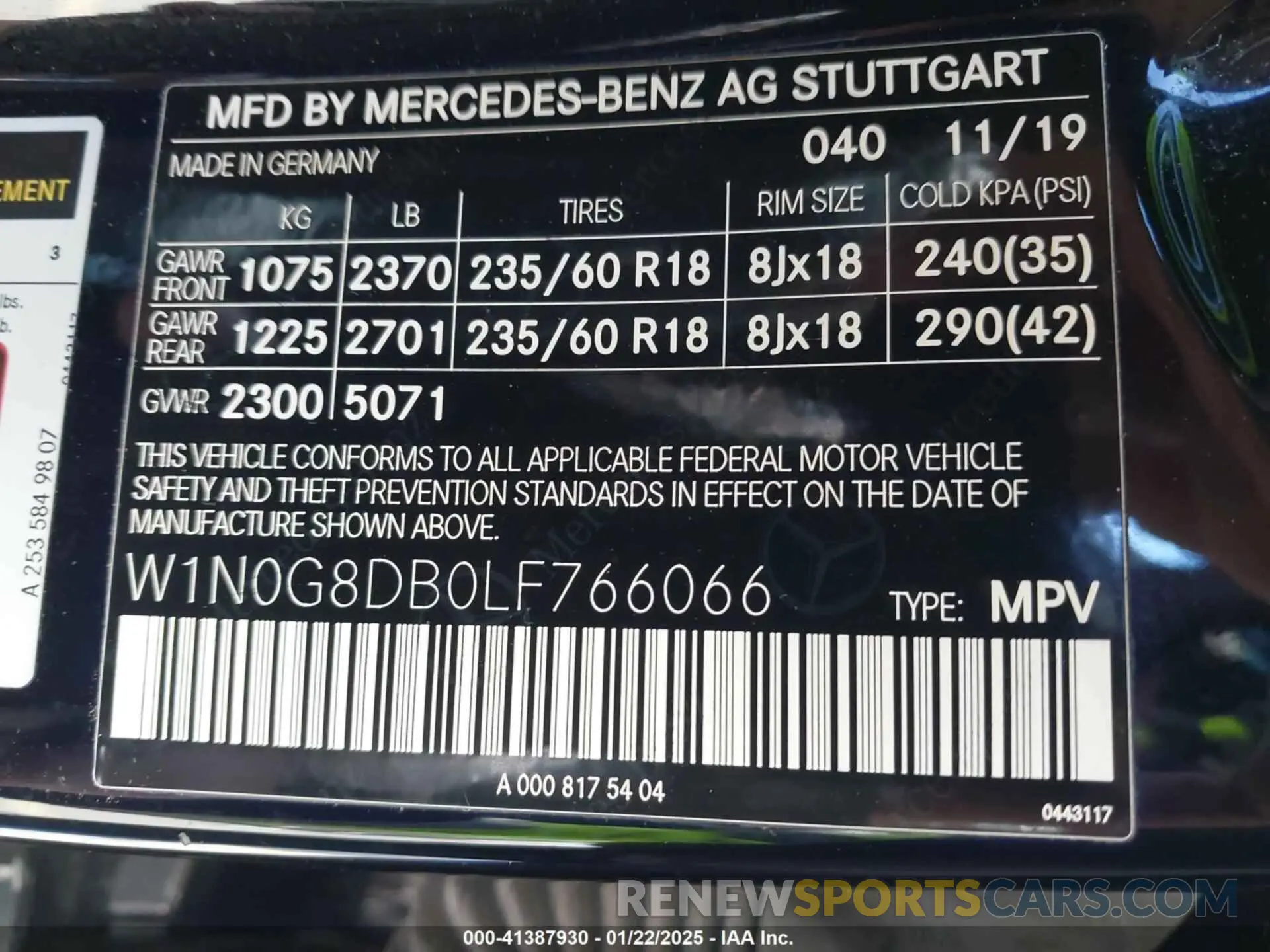 9 Фотография поврежденного автомобиля W1N0G8DB0LF766066 MERCEDES-BENZ GLC 300 2020