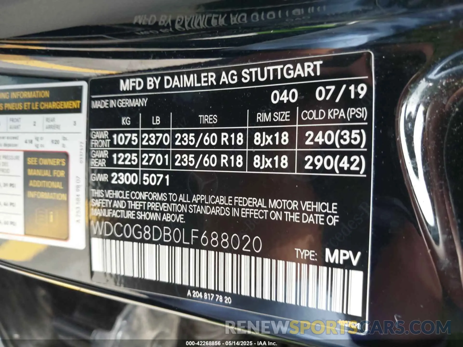 9 Фотография поврежденного автомобиля WDC0G8DB0LF688020 MERCEDES-BENZ GLC 300 2020
