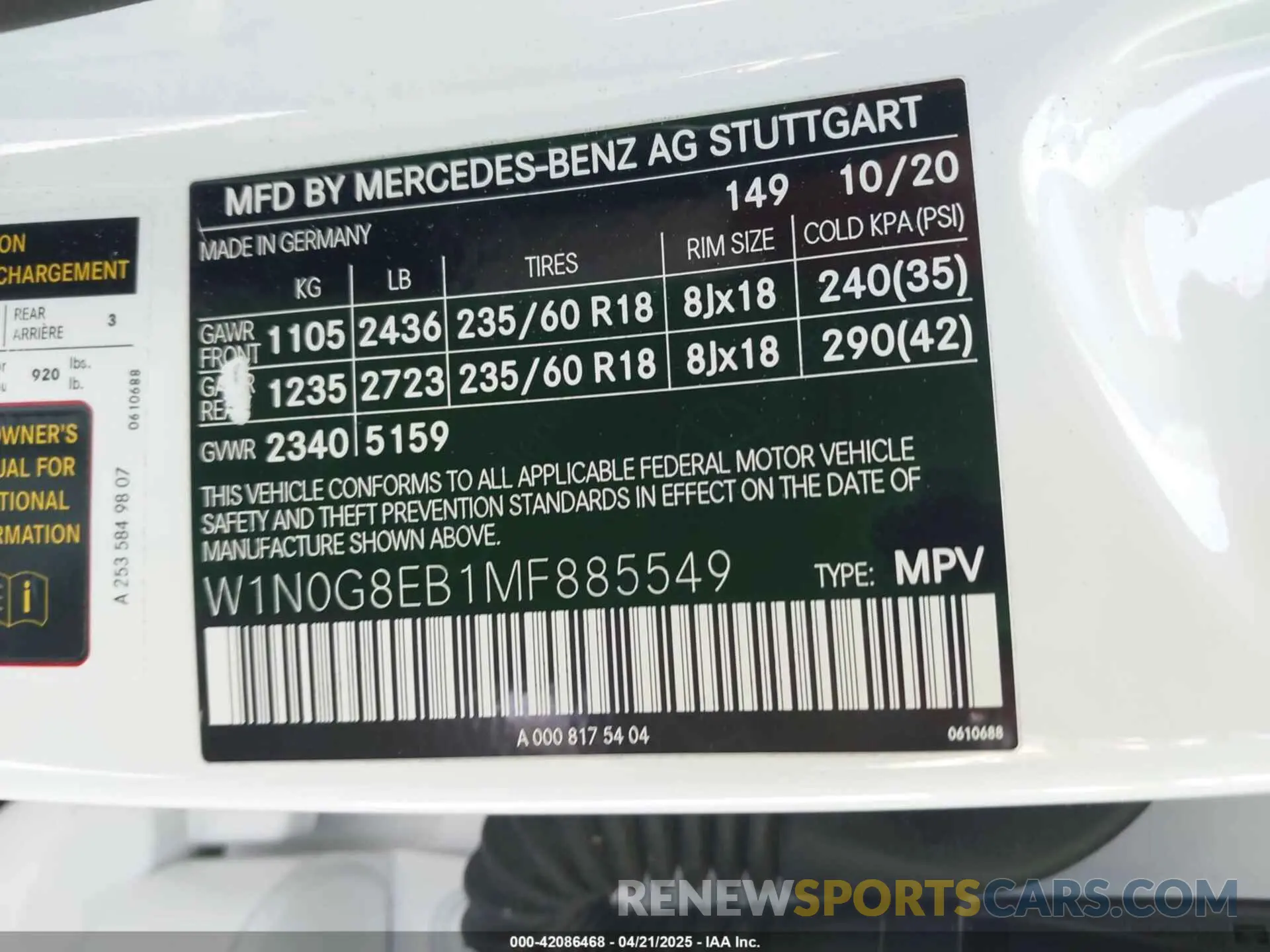 9 Фотография поврежденного автомобиля W1N0G8EB1MF885549 MERCEDES-BENZ GLC 300 2021