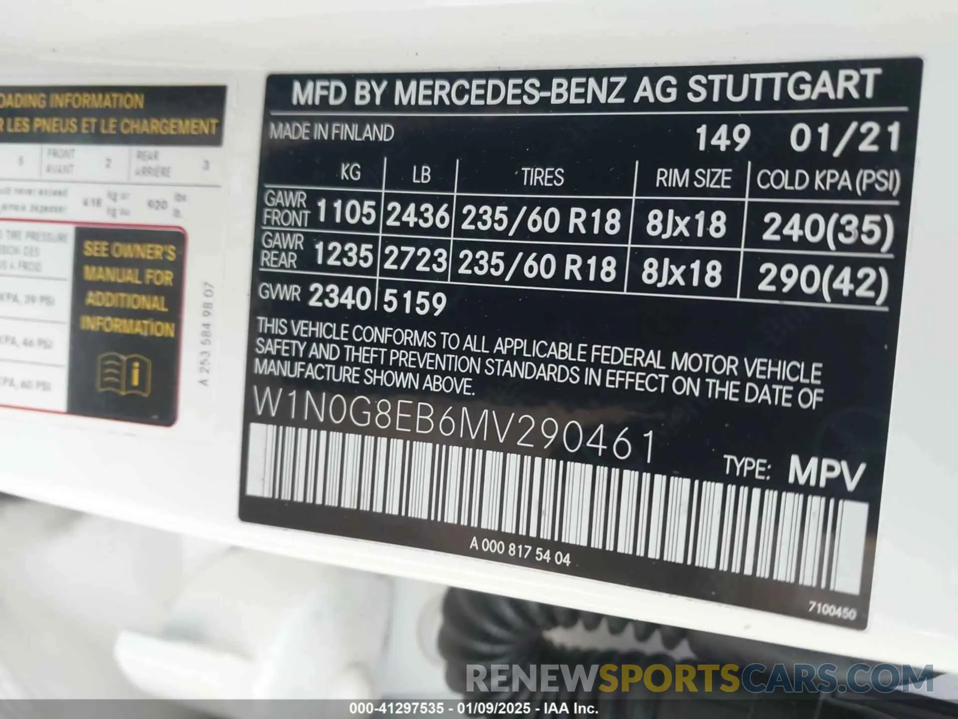 9 Фотография поврежденного автомобиля W1N0G8EB6MV290461 MERCEDES-BENZ GLC 300 2021