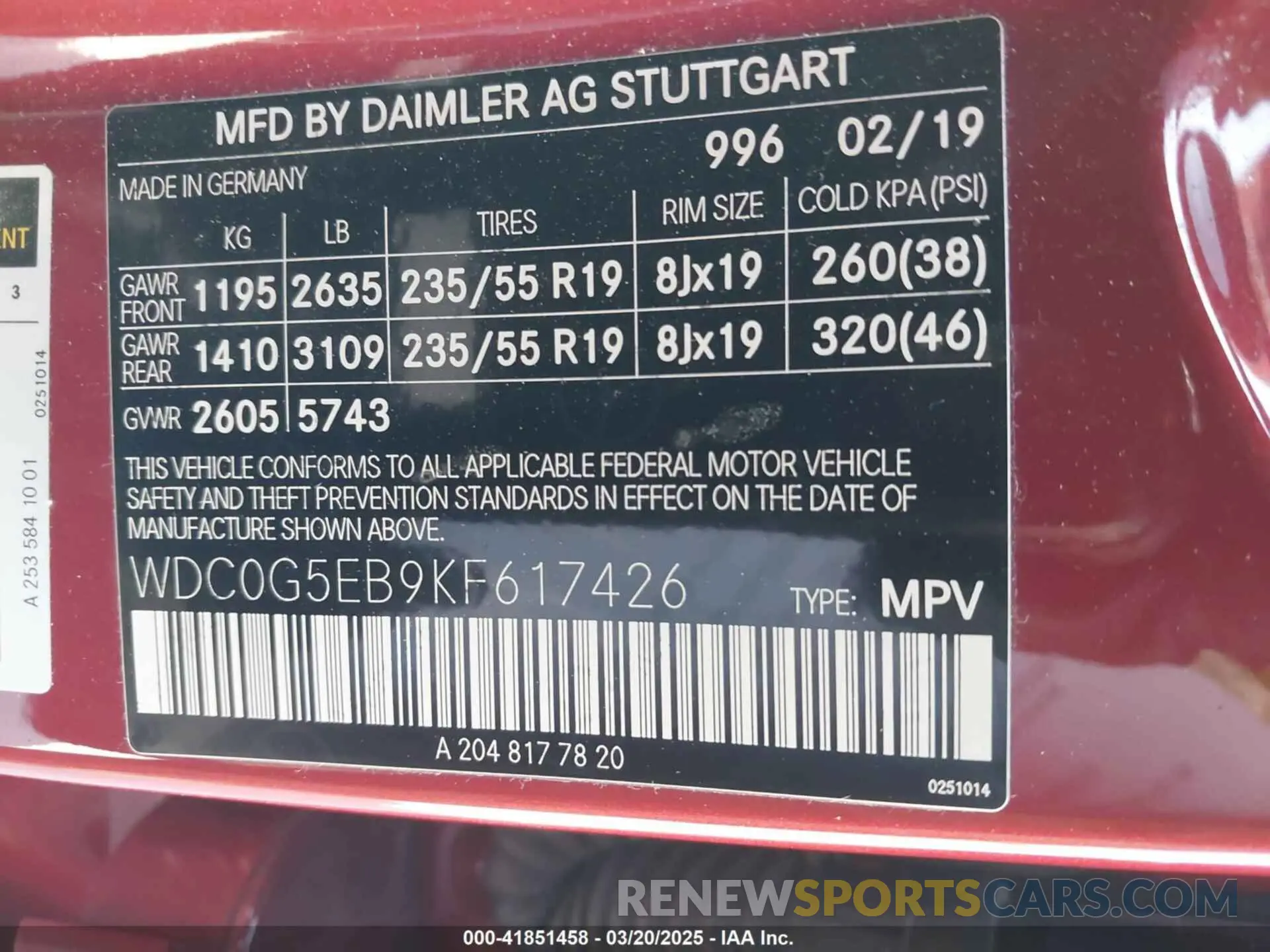 9 Фотография поврежденного автомобиля WDC0G5EB9KF617426 MERCEDES-BENZ GLC 350E 2019