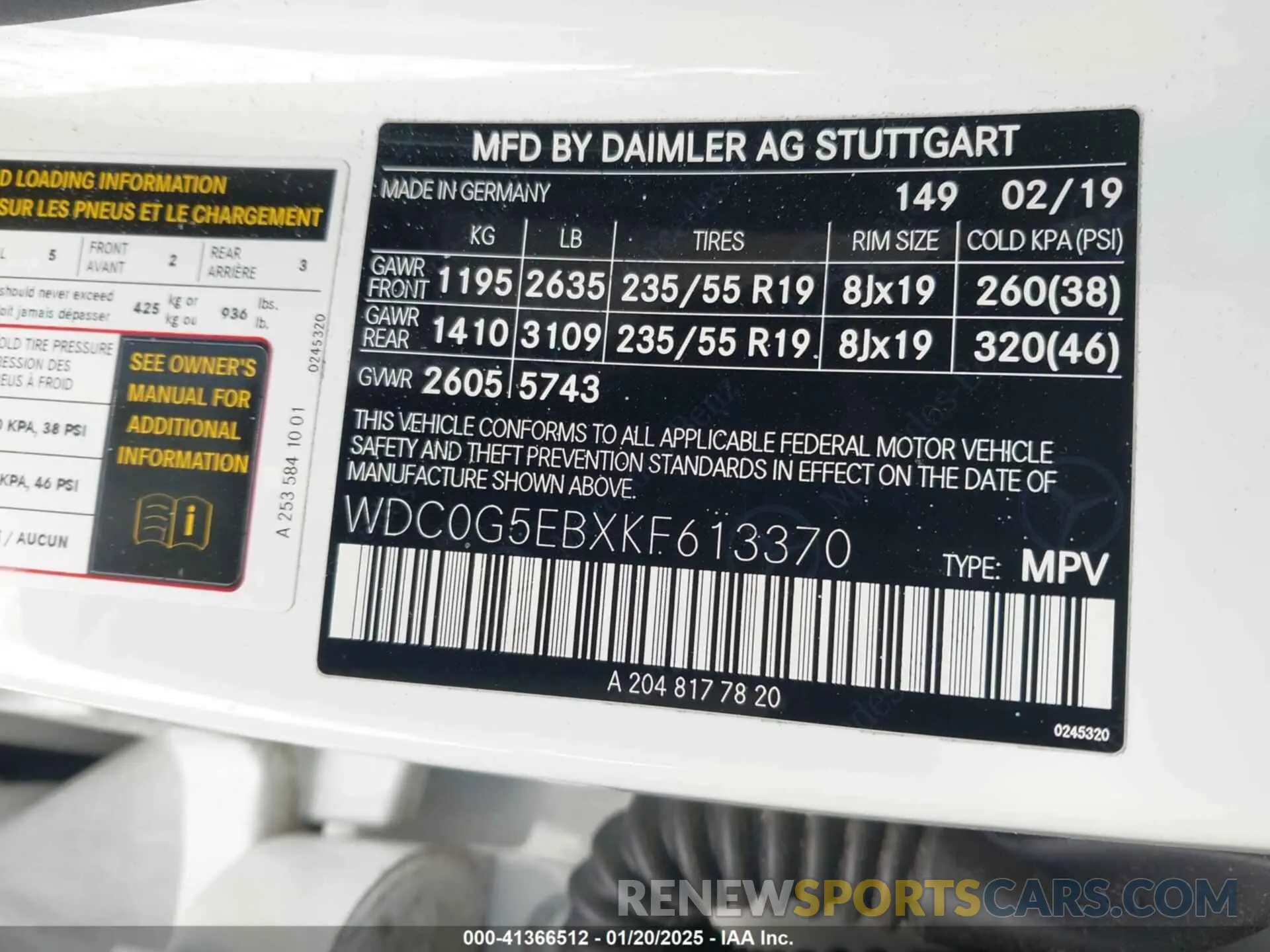 9 Фотография поврежденного автомобиля WDC0G5EBXKF613370 MERCEDES-BENZ GLC 350E 2019