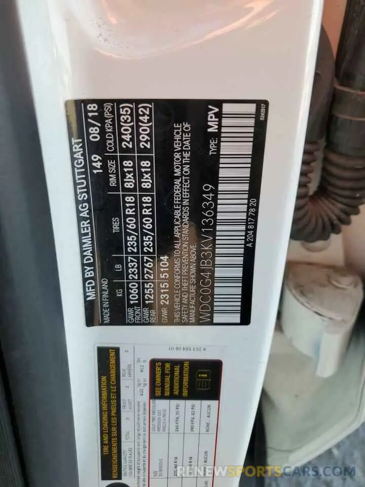 12 Фотография поврежденного автомобиля WDC0G4JB3KV136349 MERCEDES-BENZ GLC-CLASS 2019