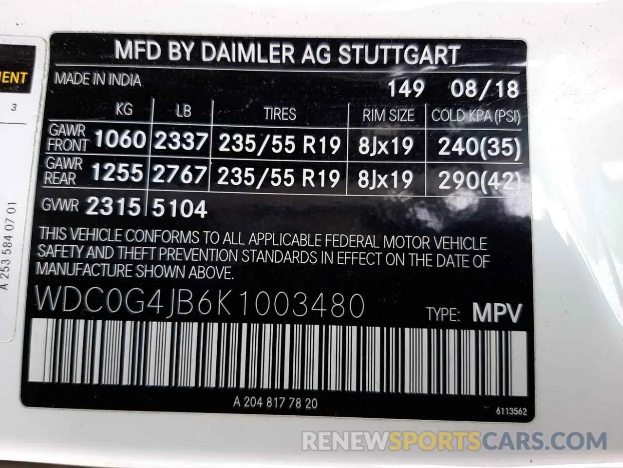 10 Photograph of a damaged car WDC0G4JB6K1003480 MERCEDES-BENZ GLC-CLASS 2019