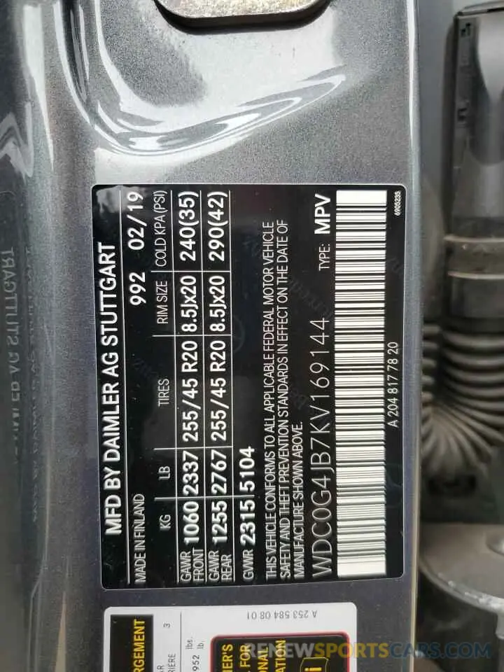 14 Фотография поврежденного автомобиля WDC0G4JB7KV169144 MERCEDES-BENZ GLC-CLASS 2019
