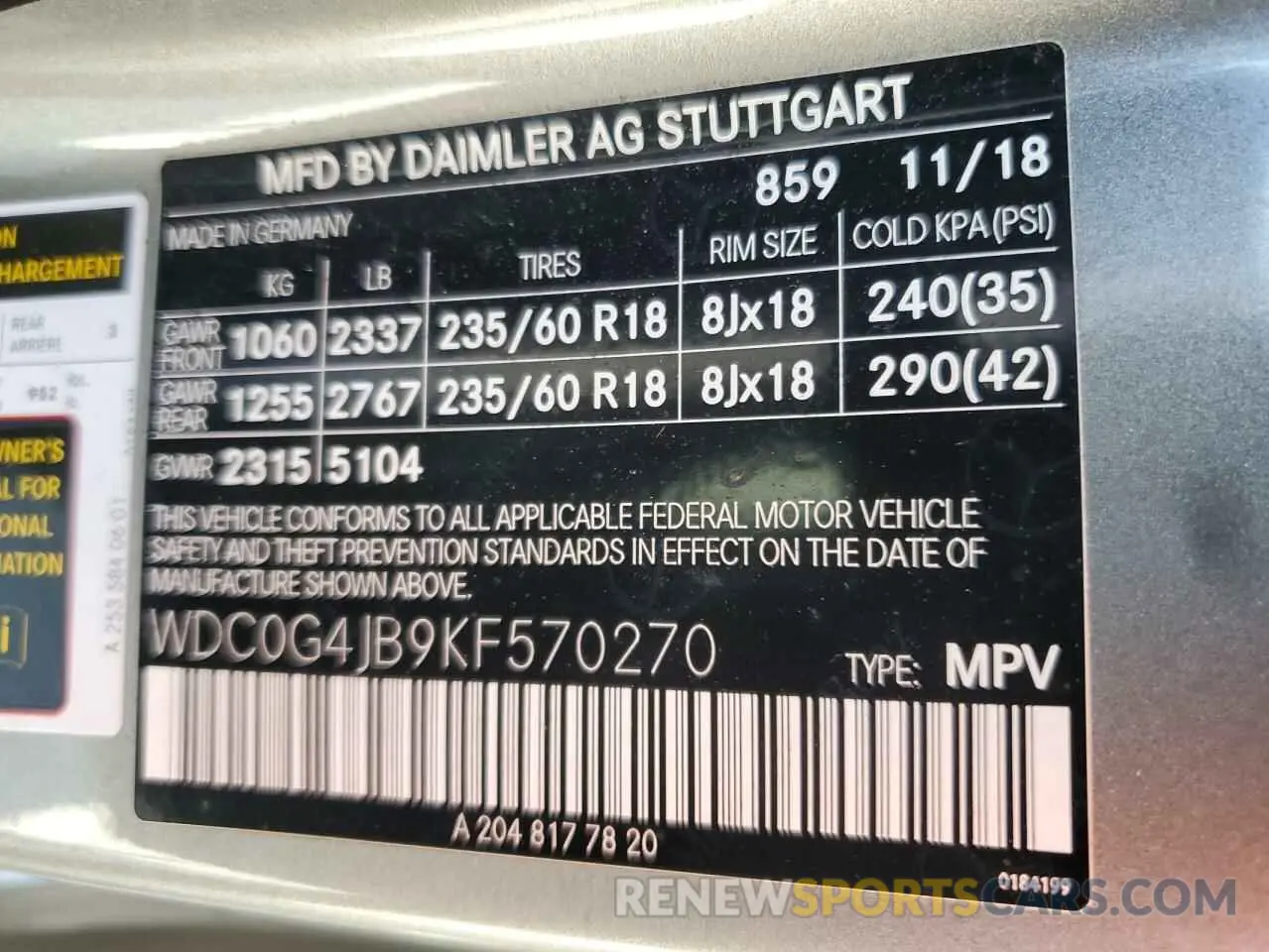 14 Фотография поврежденного автомобиля WDC0G4JB9KF570270 MERCEDES-BENZ GLC-CLASS 2019