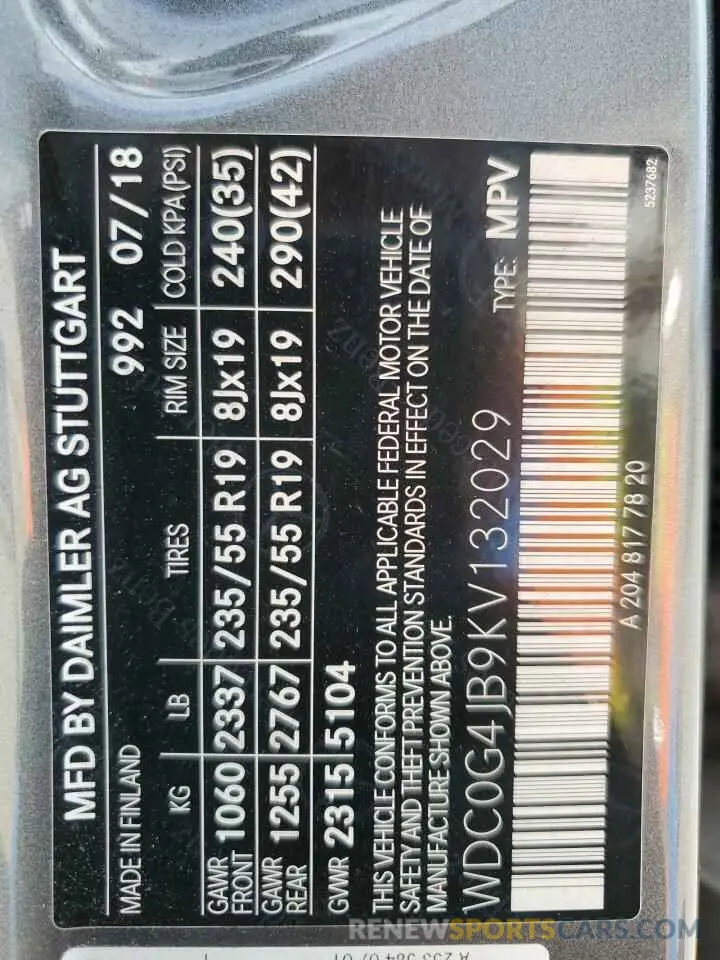 13 Фотография поврежденного автомобиля WDC0G4JB9KV132029 MERCEDES-BENZ GLC-CLASS 2019