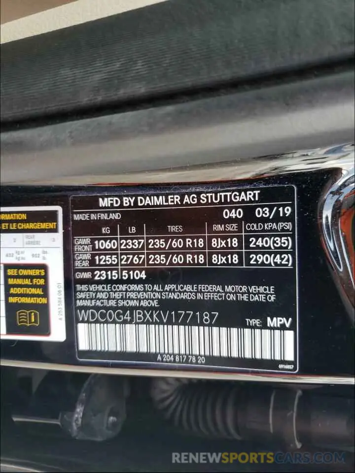 10 Photograph of a damaged car WDC0G4JBXKV177187 MERCEDES-BENZ GLC-CLASS 2019