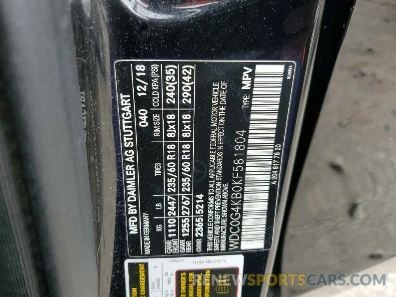 13 Фотография поврежденного автомобиля WDC0G4KB0KF581804 MERCEDES-BENZ GLC-CLASS 2019