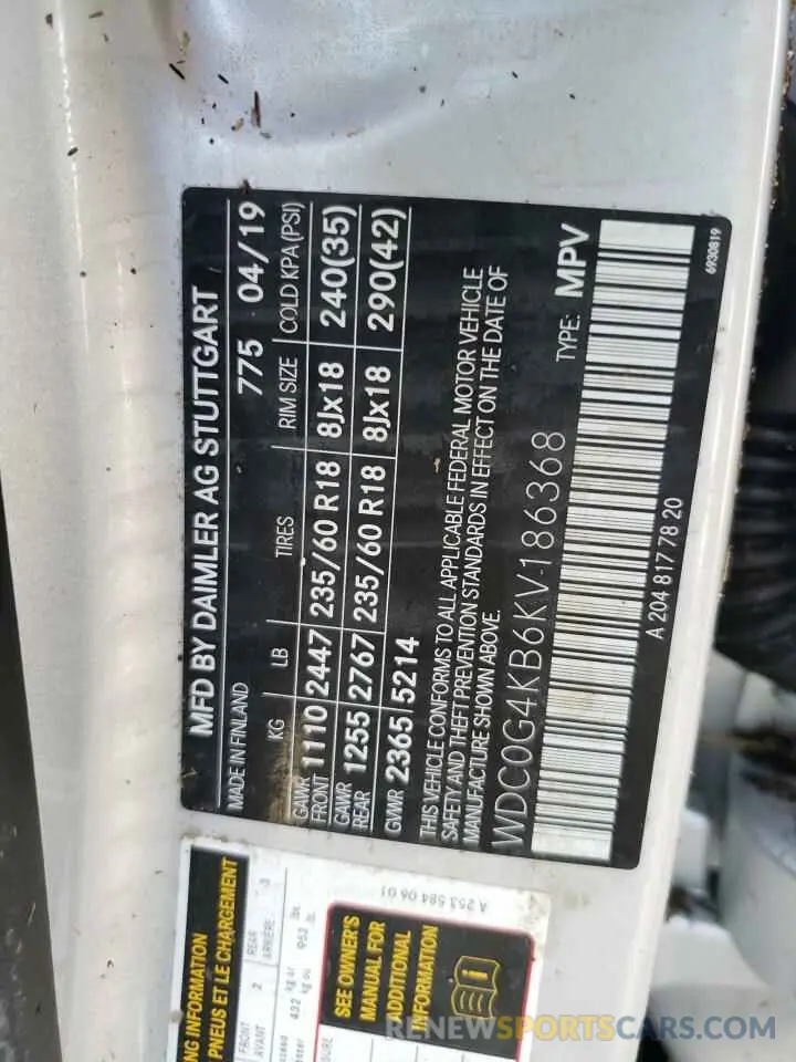 10 Фотография поврежденного автомобиля WDC0G4KB6KV186368 MERCEDES-BENZ GLC-CLASS 2019