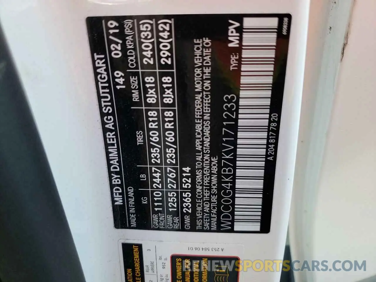 10 Photograph of a damaged car WDC0G4KB7KV171233 MERCEDES-BENZ GLC-CLASS 2019