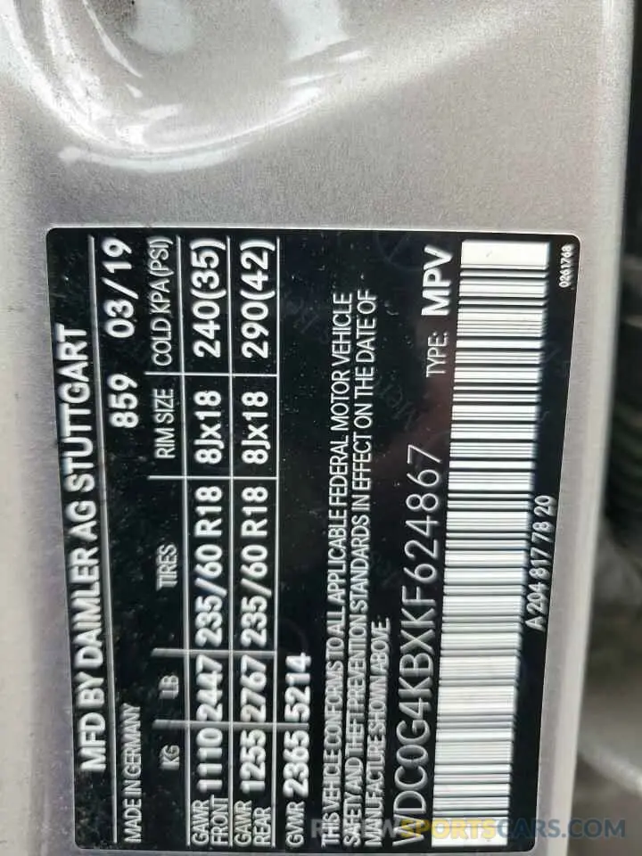 14 Фотография поврежденного автомобиля WDC0G4KBXKF624867 MERCEDES-BENZ GLC-CLASS 2019