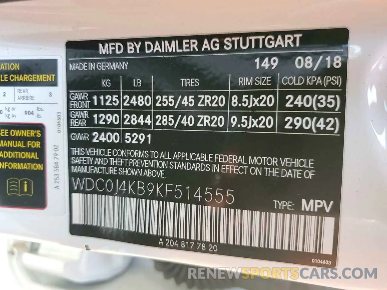 10 Photograph of a damaged car WDC0J4KB9KF514555 MERCEDES-BENZ GLC-CLASS 2019