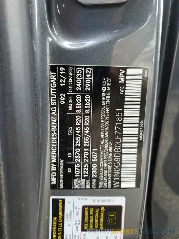 14 Фотография поврежденного автомобиля W1N0G8DB0LF771851 MERCEDES-BENZ GLC-CLASS 2020