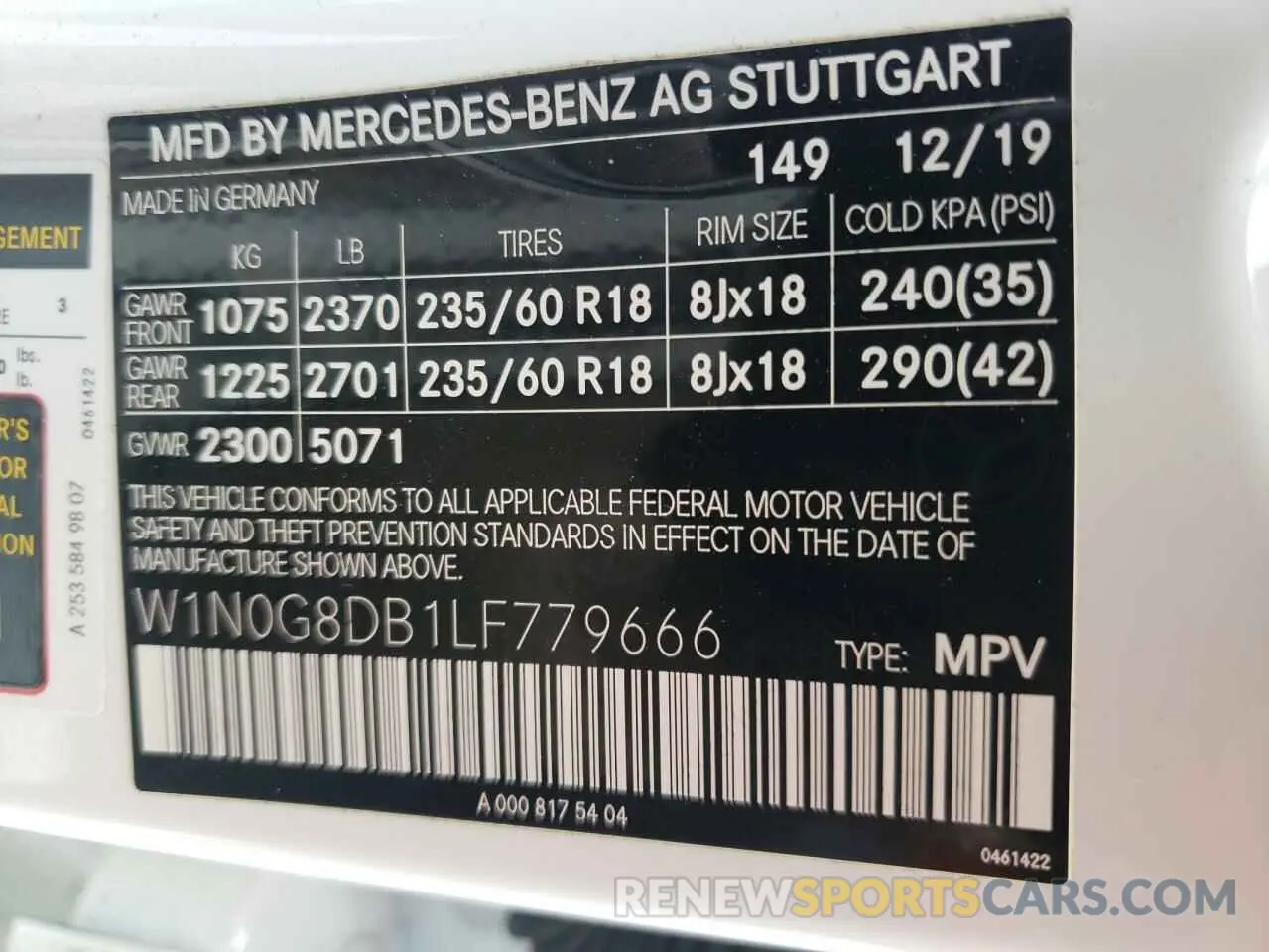 10 Photograph of a damaged car W1N0G8DB1LF779666 MERCEDES-BENZ GLC-CLASS 2020